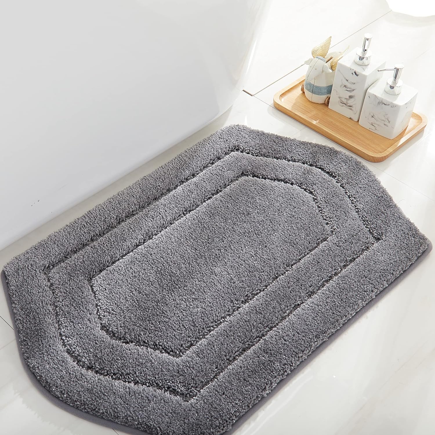 COSY HOMEER Extra Thick Bath Rugs for Bathroom - Anti-Slip Bath Linen Sets Mats Soft Plush Yarn Shaggy 100% Strong Polyeste Living Room Bedroom Water Absorbent(Grey,17x27 - Inches)