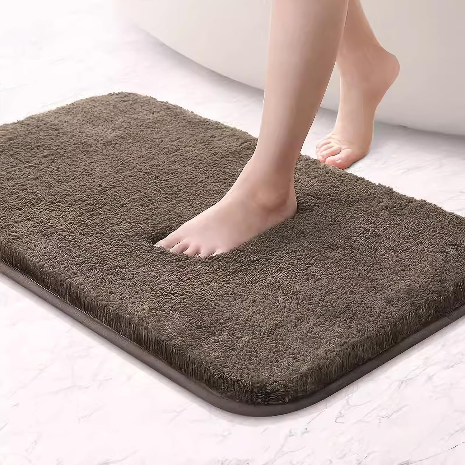 Yancorp Shaggy Bathroom Rugs 16x24 Plush Thick Bathroom Rug Extra Soft Bath Mat for Bathroom Non Slip Machine Washable Bathroom Carpet Microfiber Absorbent Bath Rug for Bath Room, Shower, Bathtub,Tan