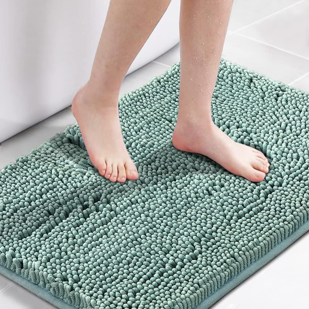 H.VERSAILTEX Bathroom Rug Shag Shower Mat Machine-Washable Plush Bath Mats with Water Absorbent Soft Microfibers, 20 W x 32 L, Eggshell Blue