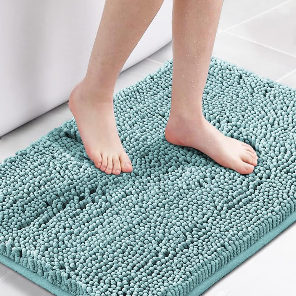 H.VERSAILTEX Microfiber Bath Rugs Chenille Floor Mat Ultra Soft Washable Bathroom Dry Fast Water Absorbent Bedroom Area Rugs, 20 x 32 - Inch, Aqua Haze