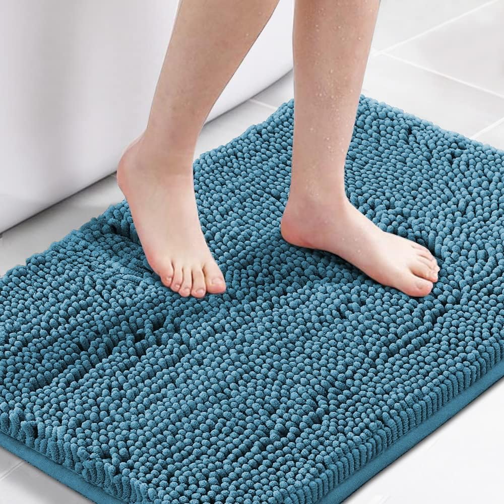 H.VERSAILTEX Bath Mat Bathroom Rug Bath Rugs for Bathroom Non Slip Bath Mats Extra Thick Chenille Rug 17 x 24 Absorbent Soft Shaggy Washable Dry Fast Plush Rugs for Bathtubs - Dark Teal