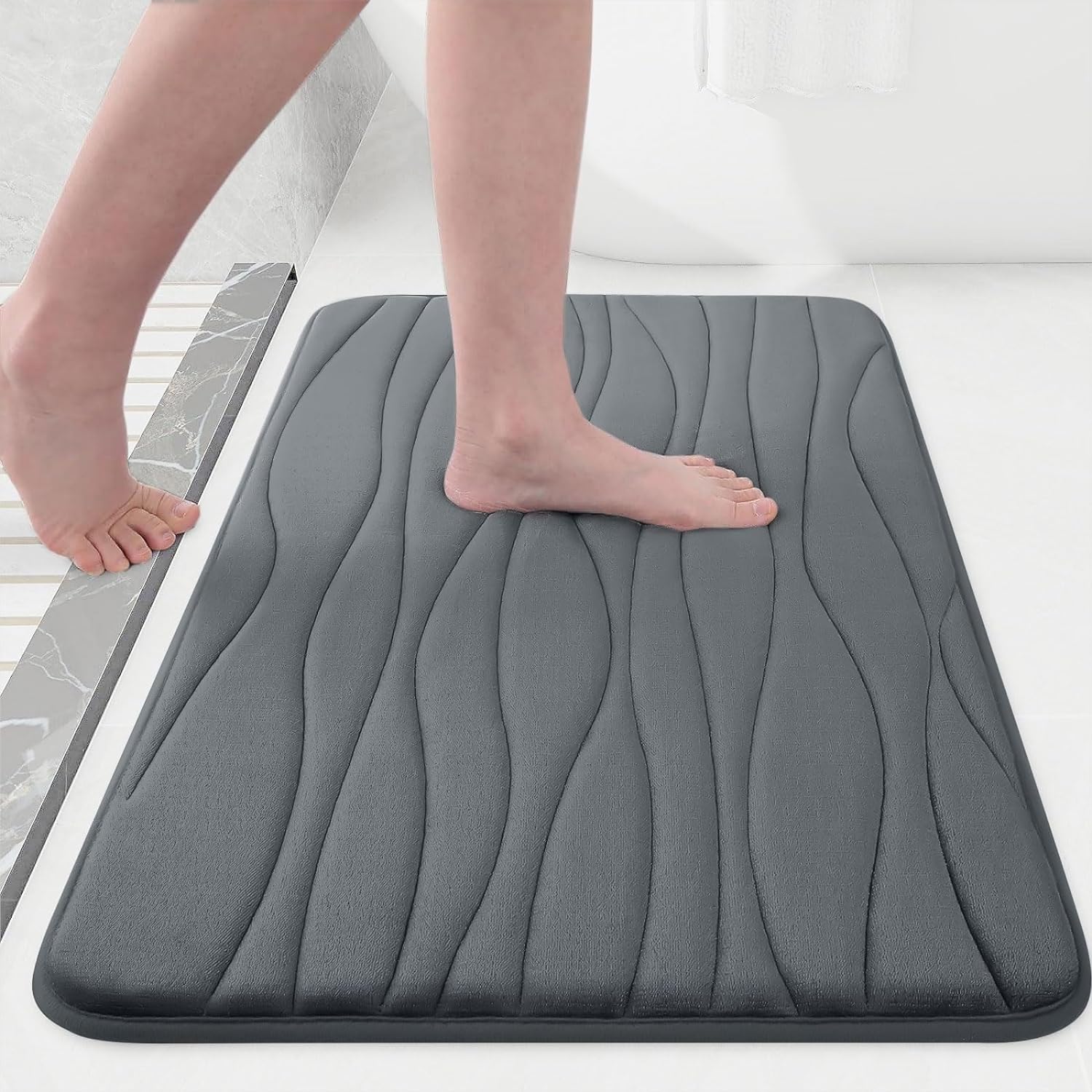 Buganda Memory Foam Bathroom Rug Mat 24x16, Extra Soft and Absorbent Bath Mats, Non-Slip and Machine Washable Bath Rugs for Bathroom Floor,Tub and Shower, Dark Grey