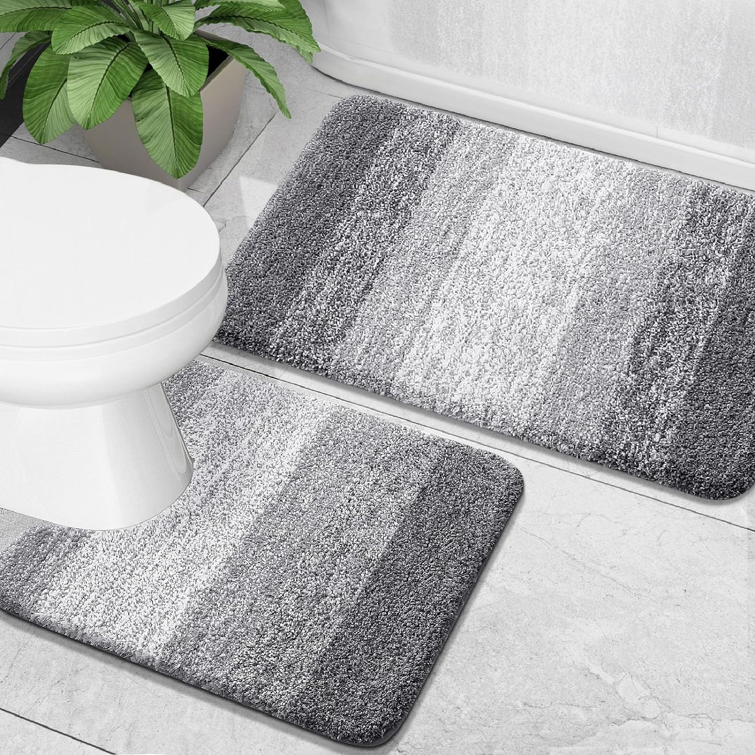 OLANLY Luxury Bathroom Rug Set 2 Piece, Soft Absorbent Microfiber Bath Rugs and U-Shaped Contour Toilet Rug, Non-Slip Bath Carpet, Machine Wash Dry, Bath Mats for Bathroom (24x16+24x20, Grey)