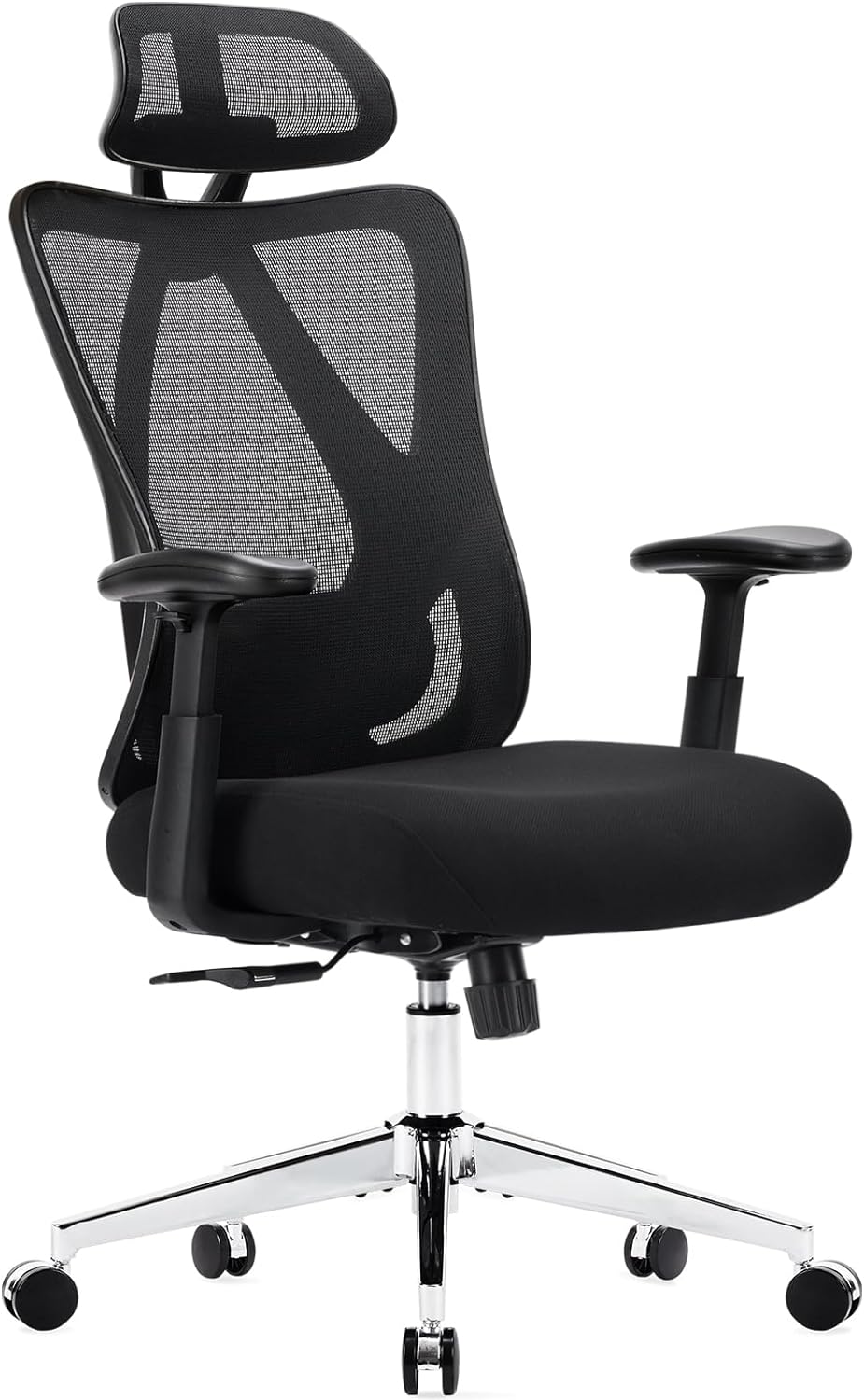 Sweetcrispy Ergonomic Office Desk Computer Chair, High Back Comfy Swivel Home Gaming Mesh Chairs with Wheels, Adjustable Lumbar Support, Headrest, Liftable 2D Arms,135 Tilt for Bedroom, Study, Black