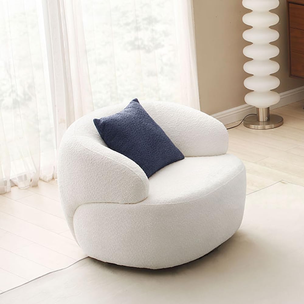 WILLIAMSPACE Swivel Accent Sofa Chair, Round Back Boucle Barrel Chair with Pillow, Modern Leisure Arm Chair for Hotel Living Room Bedroom Office (Beige)