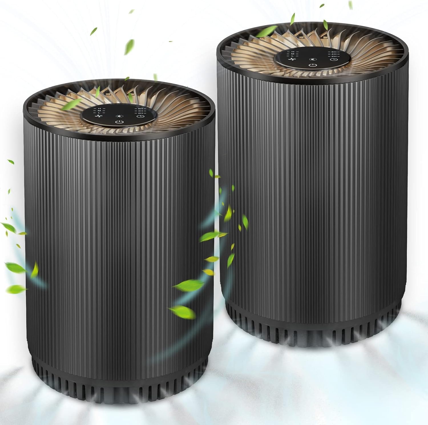 2 Pack Druiap Air Purifiers for Home Bedroom up to 690ft, H13 True HEPA Filter Air Cleaner Purify 99.97% Micron Particles/Bad Air/Smoke/Pet Dander/for Office, Dorm, Apartment, Kitchen (KJ80 Black)