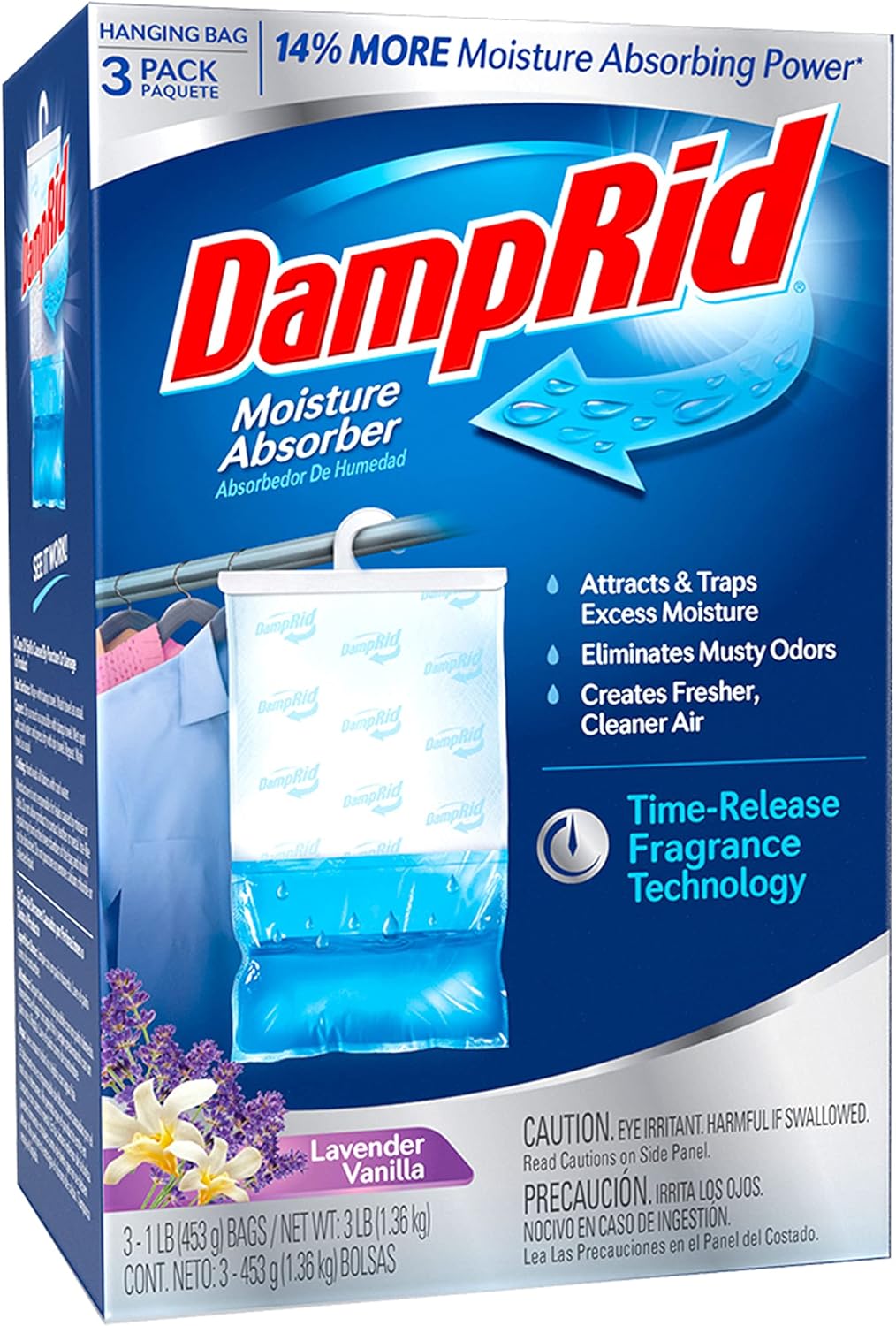 DampRid Lavender Vanilla Hanging Moisture Absorber, 16 oz., 3 Pack - Eliminates Musty Odors for Fresher, Cleaner Air, Ideal for Closet, 14% More Moisture Absorbing Power*