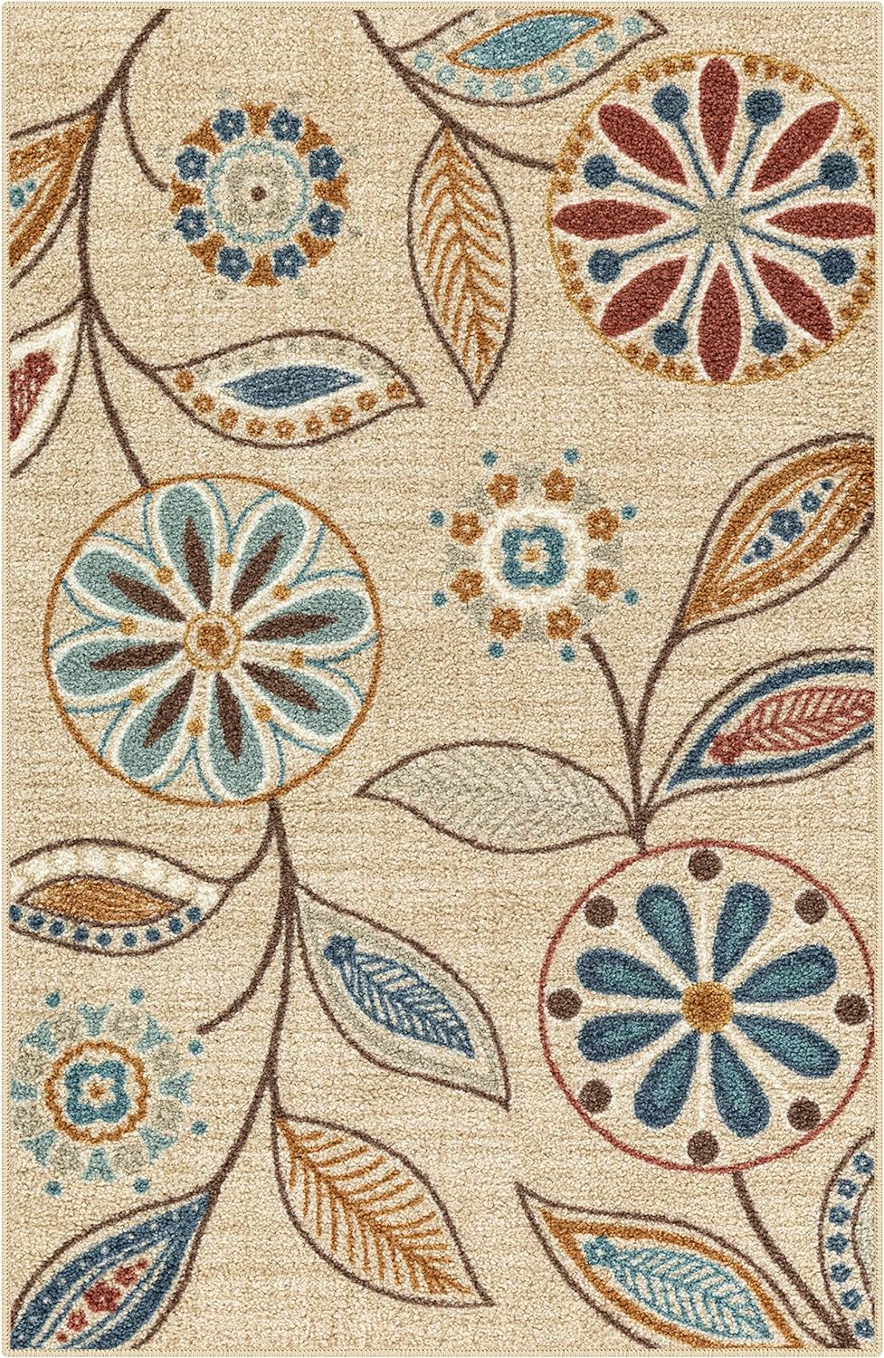 Maples Rugs Reggie Floral Kitchen Rugs Non Skid Accent Area Carpet [Made in USA], 2'6 x 3'10, Beige