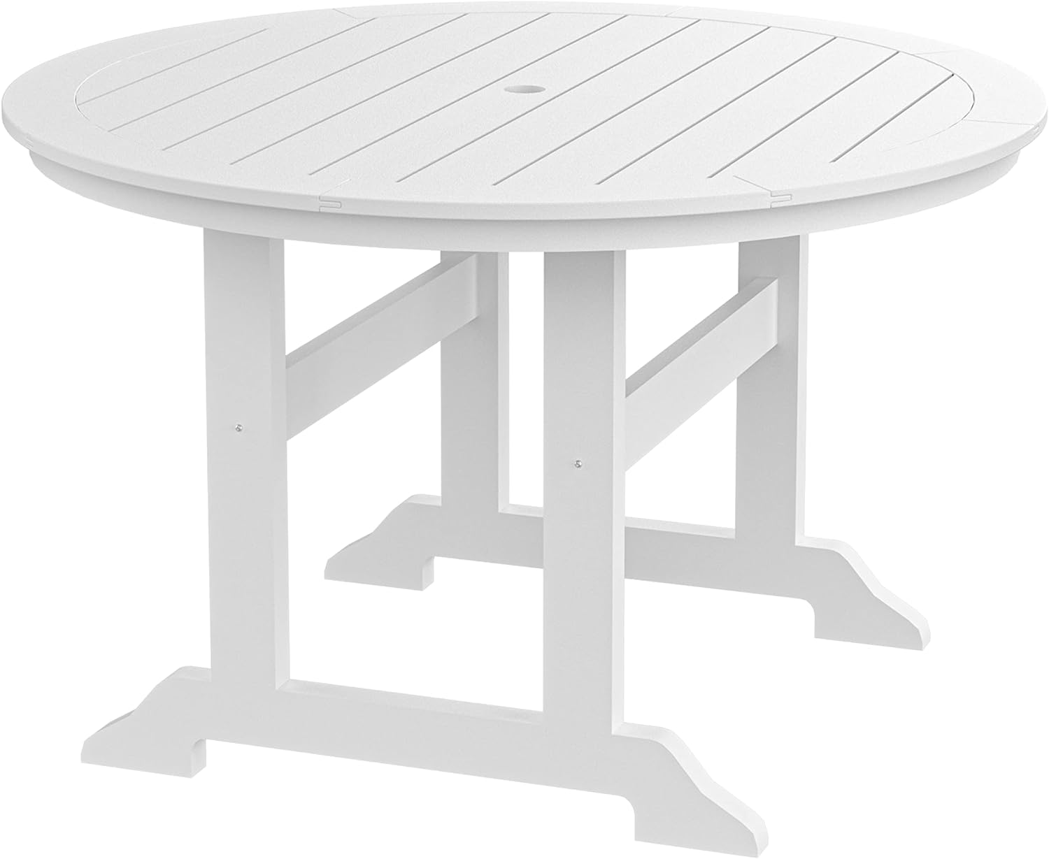 WILLIAMSPACE Patio Dining Table, 48 Round 4 Person All Weather Outdoor Dining Table with 1.96 Umbrella Hole, Outside Patio Furniture for Patio, Deck, Yard,Lawn Garden, White