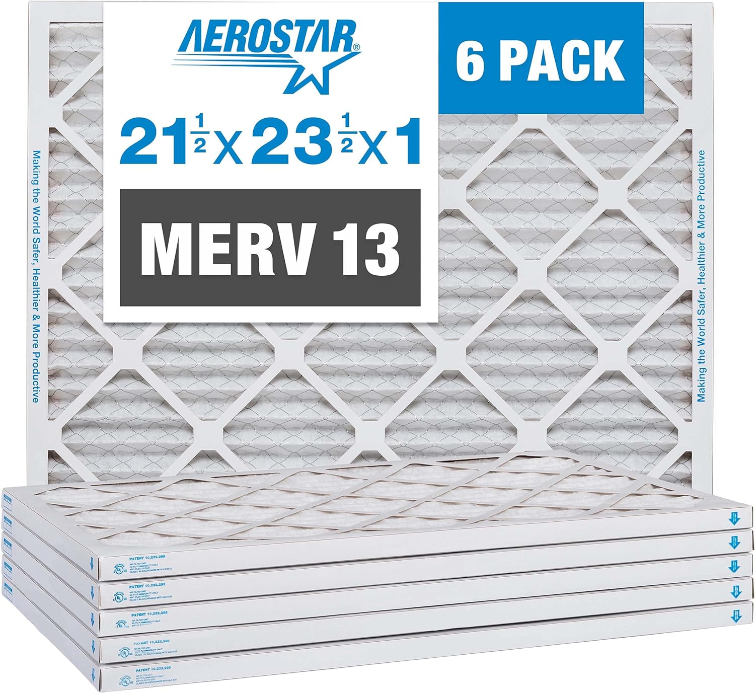 Aerostar 21 1/2x23 1/2x1 MERV 13 Pleated Air Filter, AC Furnace Air Filter, 6 Pack (Actual Size: 21 1/2 x 23 1/2 x 3/4)