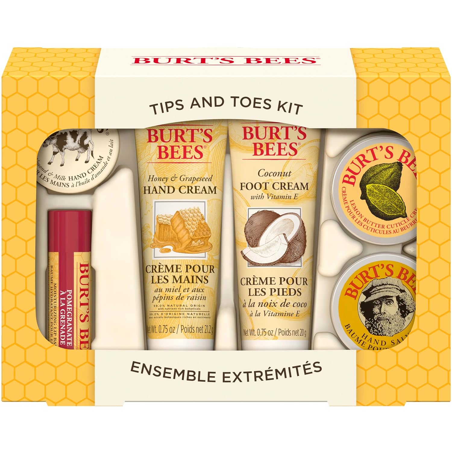 Burt' Bees Easter Basket Stuffers, Tips and Toes Gifts Set, 6 Travel Size Products in Gift Box - 2 Hand Creams, Foot Cream, Cuticle Cream, Hand Salve and Lip Balm