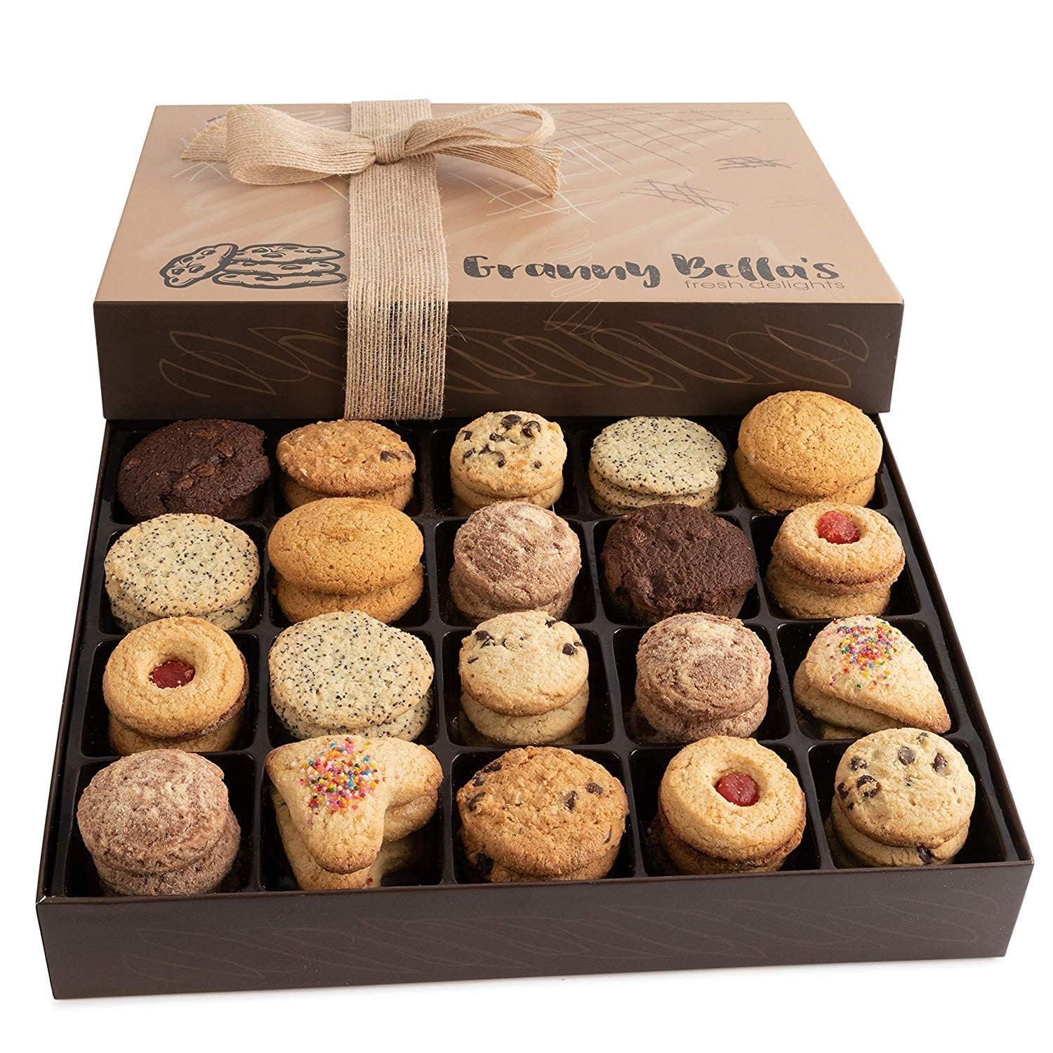 GrannyBellas Christmas Holiday Gift Baskets, 52 Gourmet Cookies Box, Family Cookie Assortment Gifts, Prime Unique Candy Basket Ideas, Mens Food Delivery For All, Mom Women Men Families Couples Adults