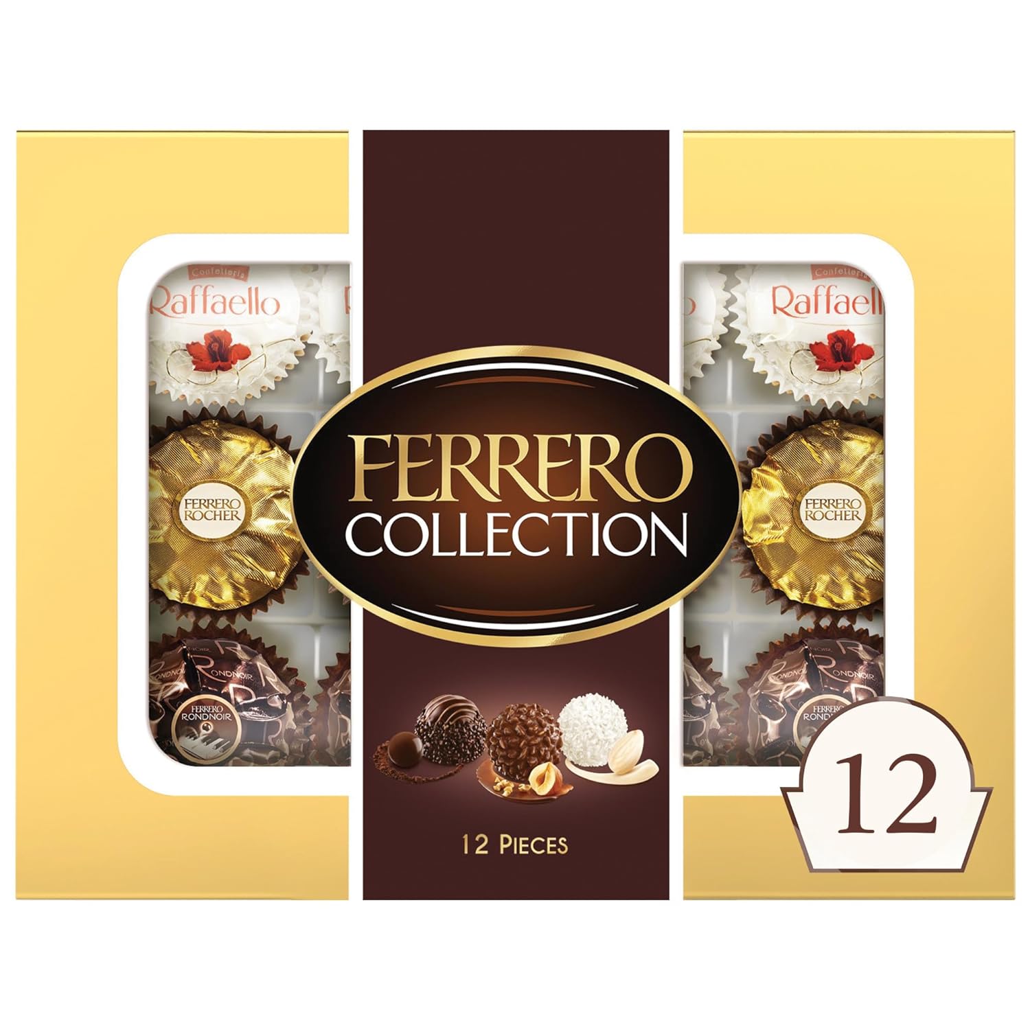 Ferrero Collection, 12 Count, Premium Gourmet Assorted Hazelnut Milk Chocolate, Dark Chocolate and Coconut, Great Easter Gift, 4.6 oz