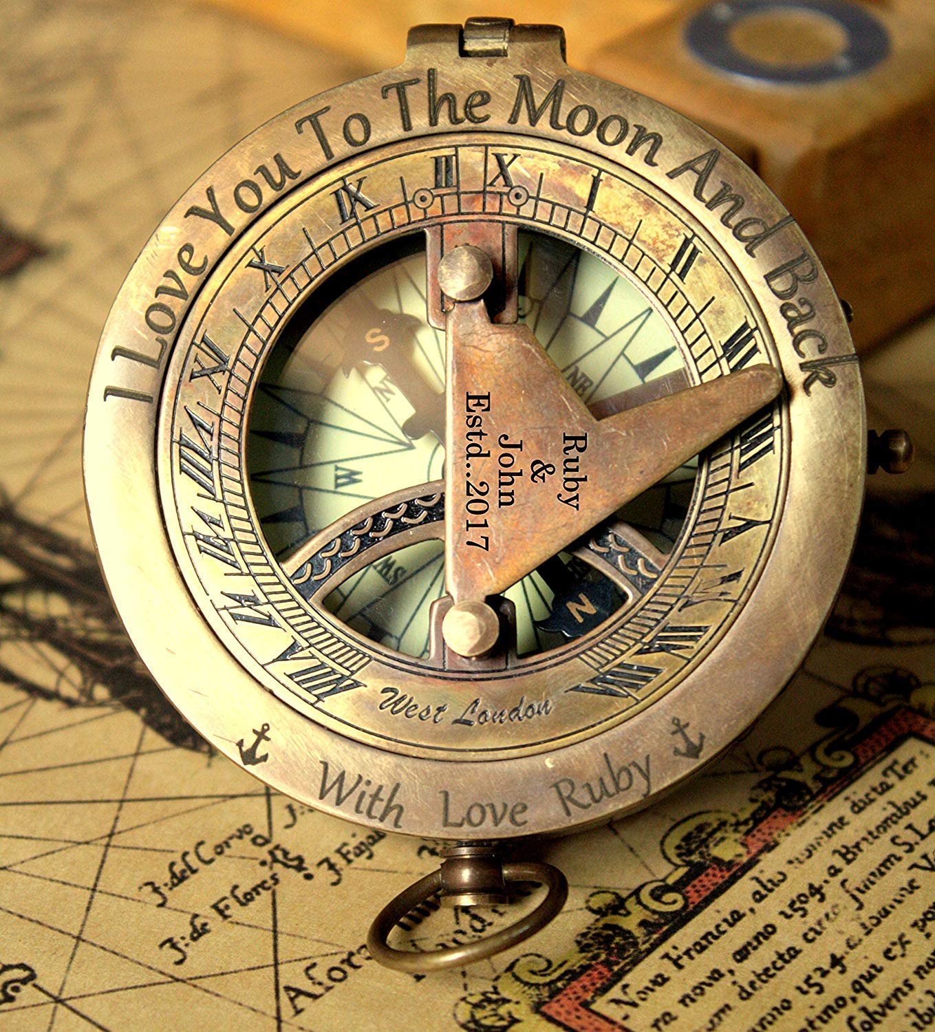 Personalized engraved sundial compass, Fathers Day gift, Unique for Dad Gift for all occasions, Christmas, New year, Graduation, Love gift, Get well soon, wedding anniversary