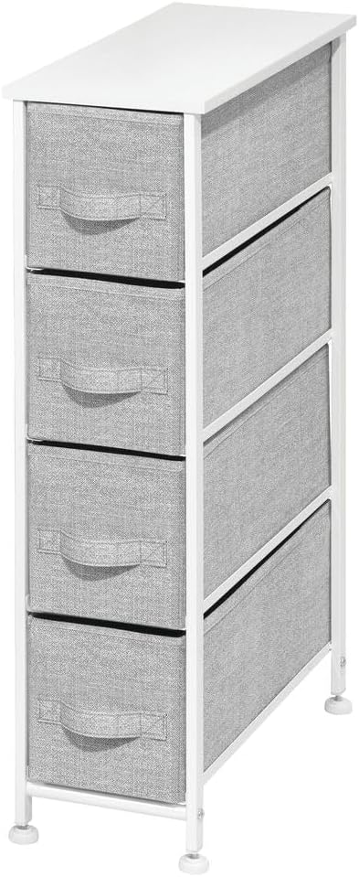 mDesign Narrow Dresser Storage Tower Stand with 4 Removable Fabric Drawers - Steel Frame, Wood Top Organizer for Bedroom, Entryway, Closet - Lido Collection - Gray