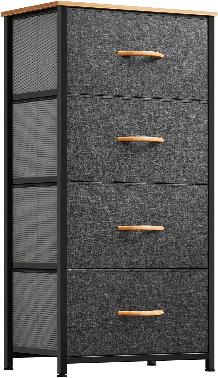 YITAHOME Dresser with 4 Drawers - Fabric Storage Tower, Organizer Unit for Bedroom, Living Room, Hallway, Closets - Sturdy Steel Frame, Wooden Top & Easy Pull Fabric Bins