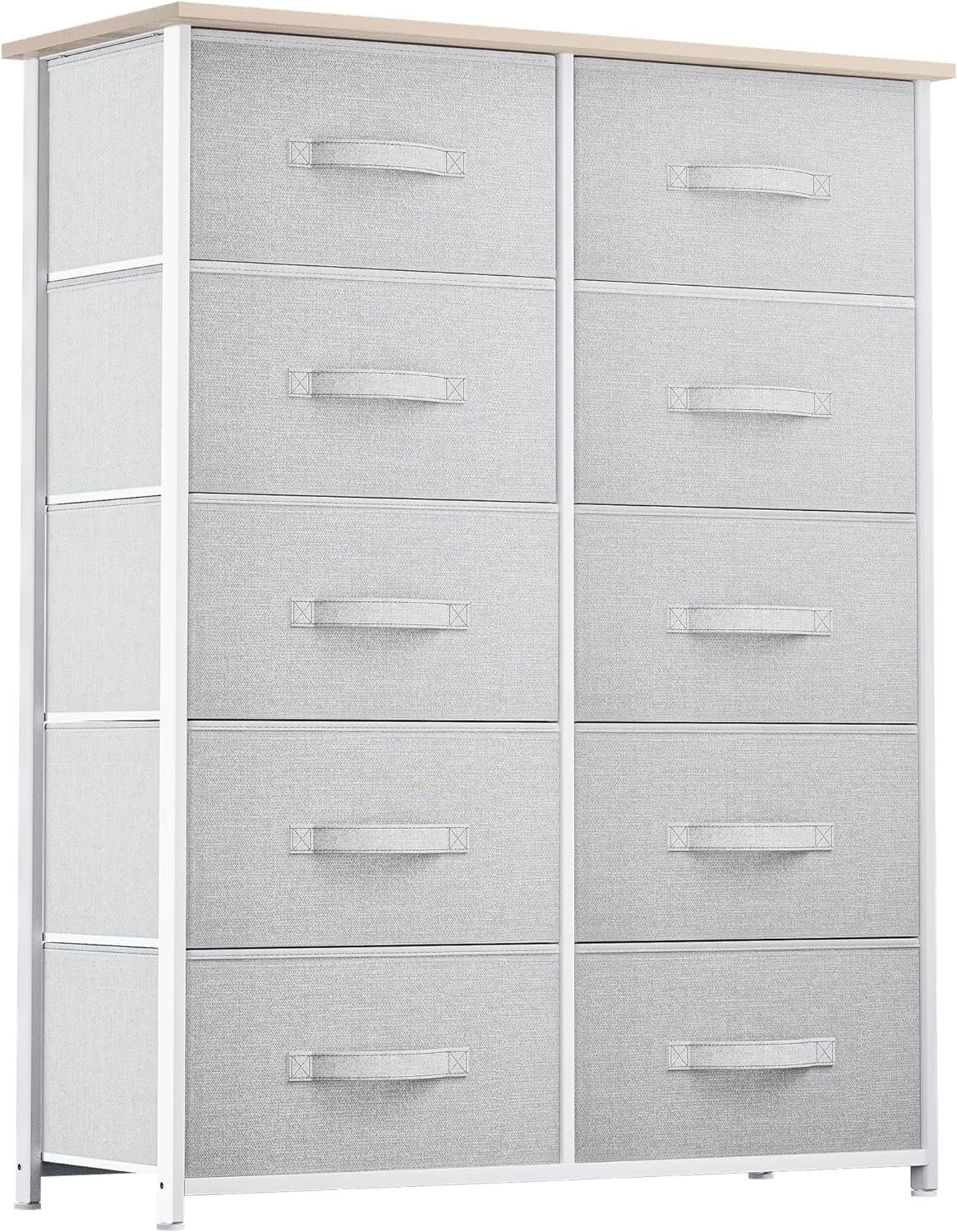 YITAHOME 10 Drawer Dresser - Fabric Storage Tower, Organizer Unit for Bedroom, Living Room, Hallway, Closet - Sturdy Steel Frame, Wooden Top & Easy Pull Fabric Bins (Cool Gray)