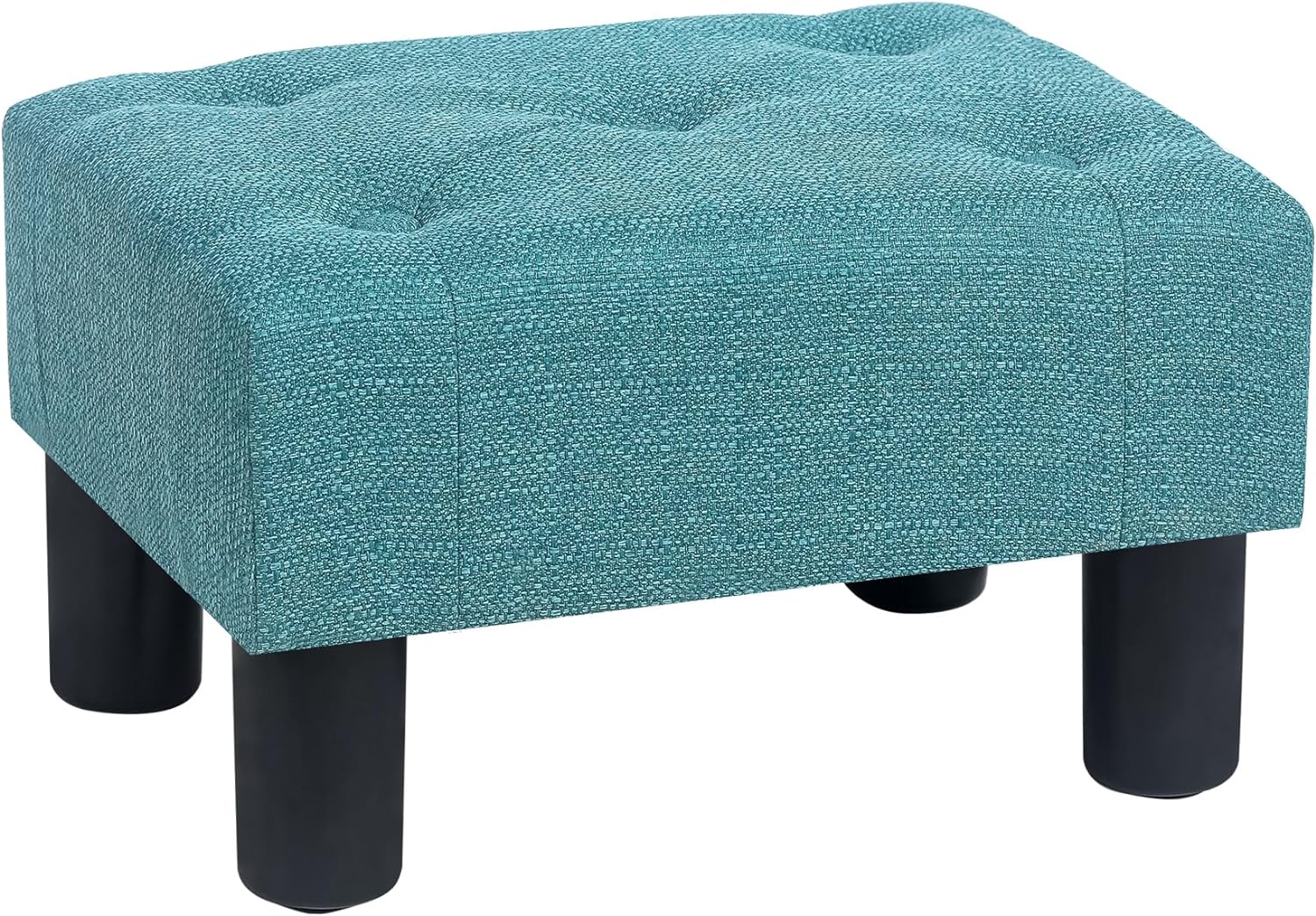 Asense Small Footstool Ottoman Upholstered Linen Fabric Button Tufted Rectangular Footrest with Plastic Legs, Teal