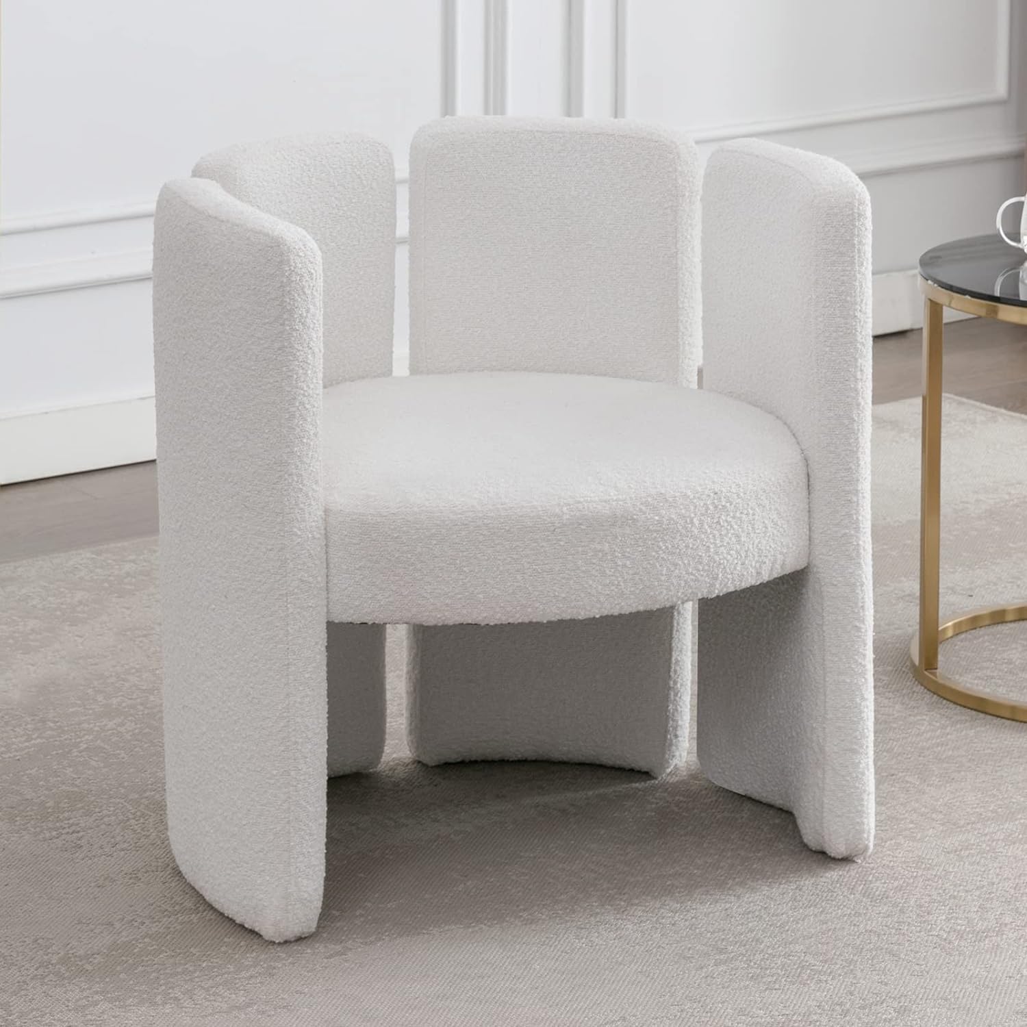 Modern Sherpa Accent Chairs Comfy Upholstered Barrel Side Chair Contemporary Single Sofa Chair for Living Room Bedroom Small Spaces Apartment Office Waiting Room, Fur White