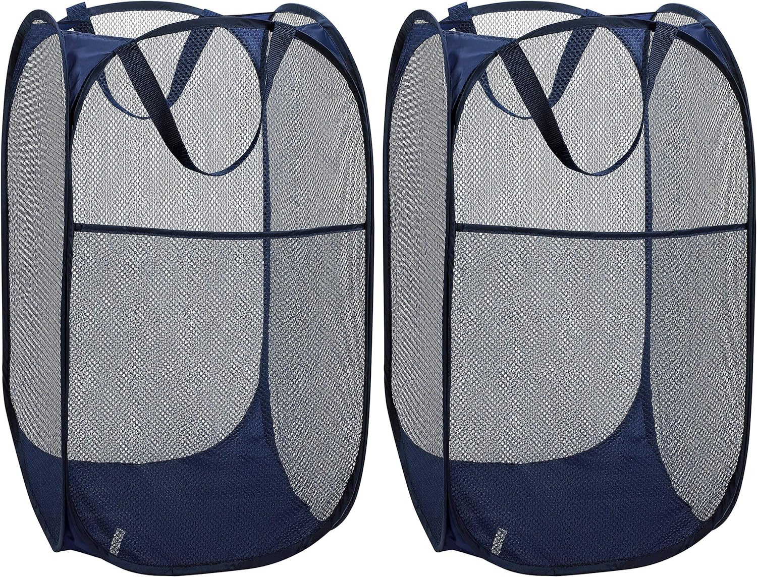 Collapsible Mesh Pop Up Laundry Hamper with Wide Opening and Side Pocket  Breathable, Sturdy, Foldable, and Space-Saving Design for Laundry Clothes and Storage. (Blue | 2-Pack)