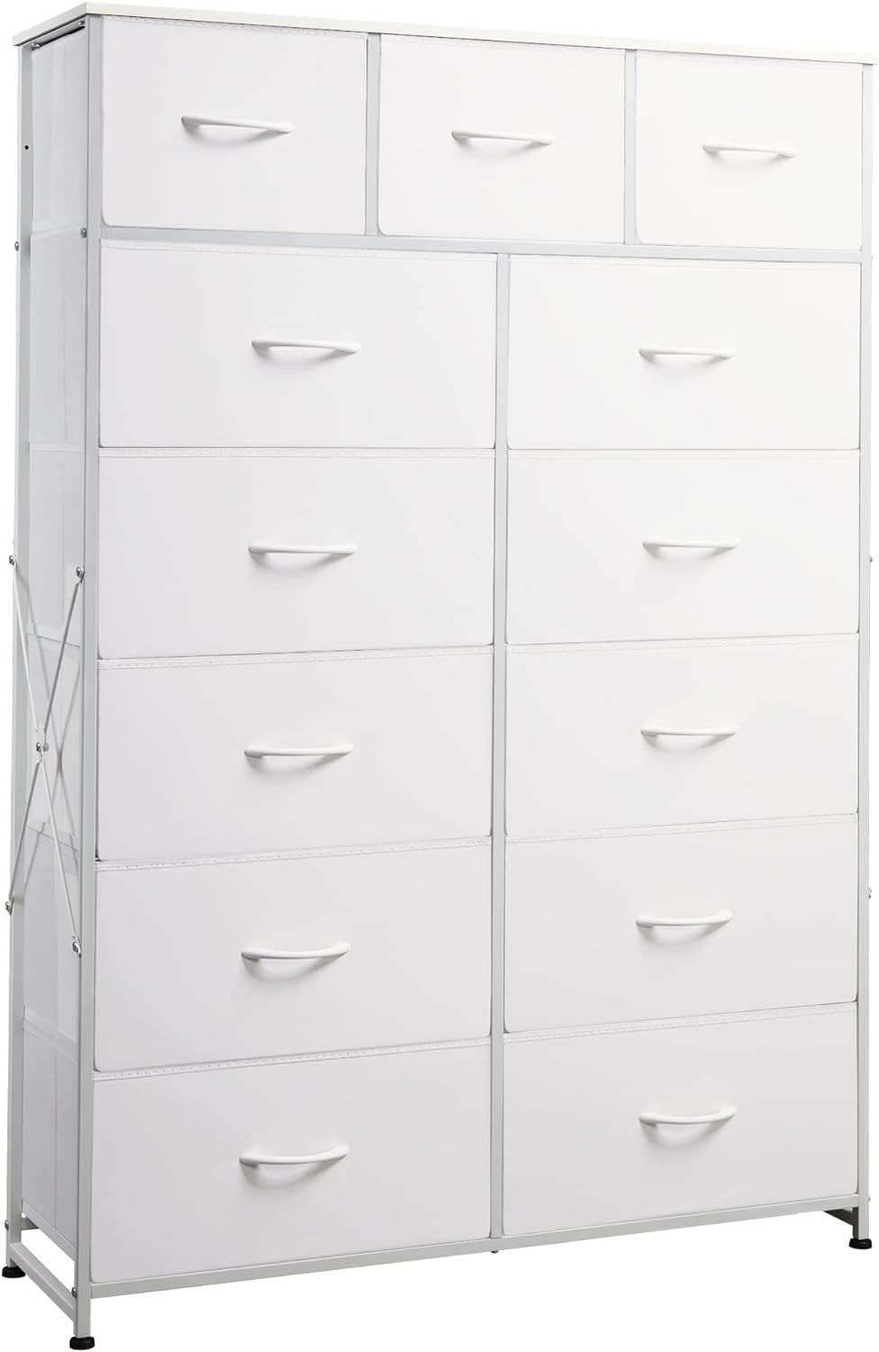 WLIVE Tall Dresser for Bedroom with 13 Drawers, Storage Dresser Organizer Unit, Fabric Dresser for Bedroom, Closet, Chest of Drawers with Fabric Bins, Steel Frame, Wood Top, White