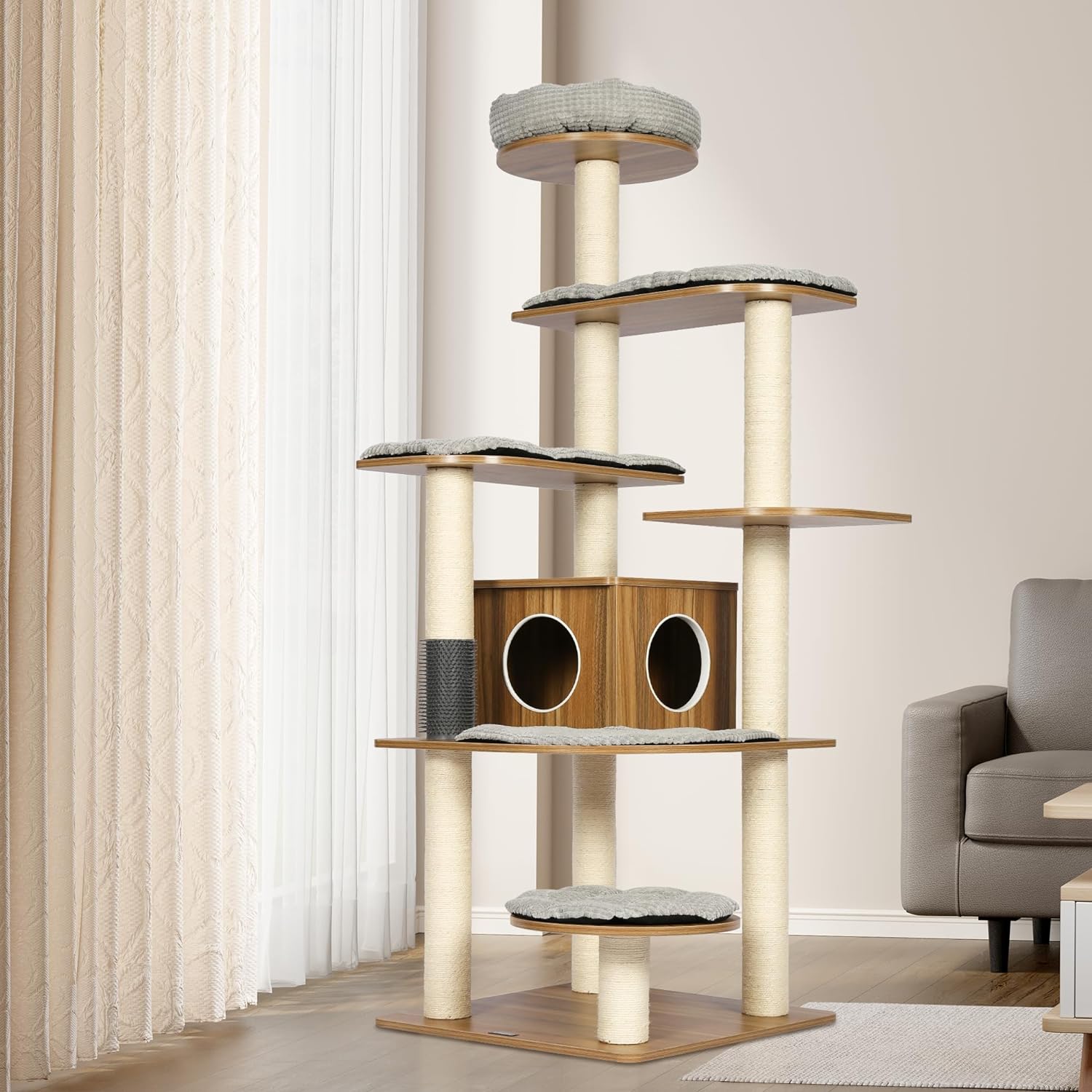 Tall Cat Tree, 69 Large Cat Tower Multi-Level Platforms with Sisal Scratching Posts, Cat Tree for Large Cats 20 lbs Heavy Duty, Cat Condo Furniture for Active Cats