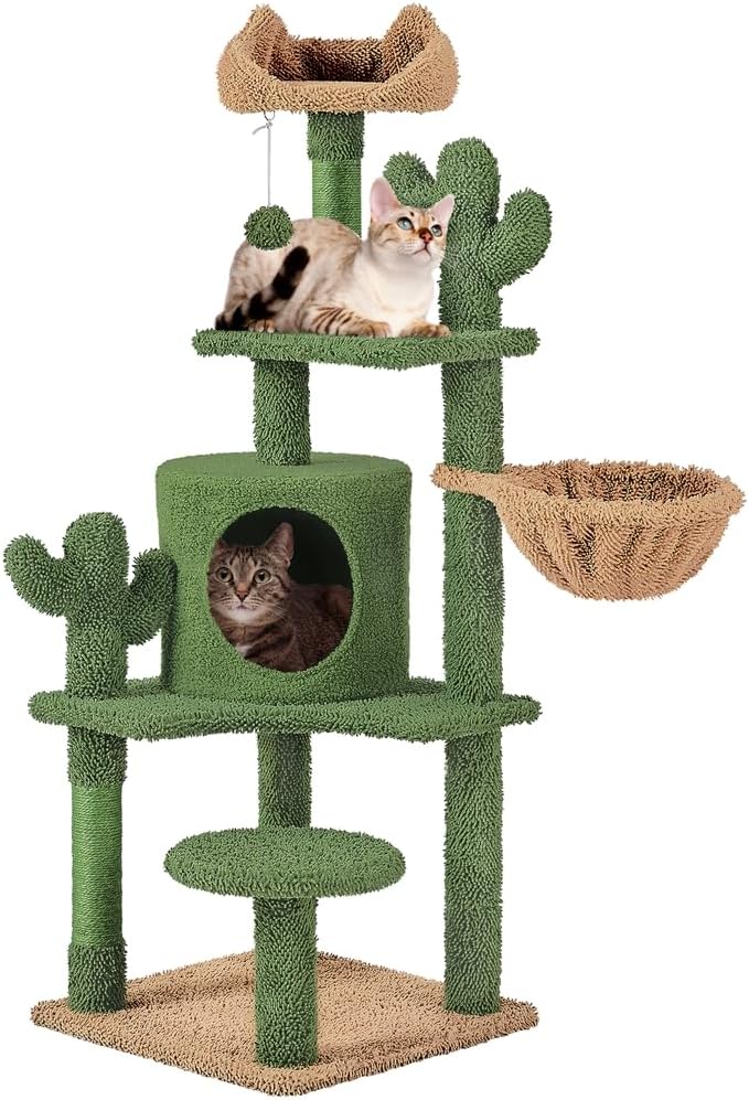 Yaheetech Cactus Cat Tree, 53in Cat Tower for Indoor Cats, Multi-Level Cat Furniture w/Condo & Scratching Post & Hanging Ball, Activity Center Cat Play House Climbing Tree with Perch, Platform