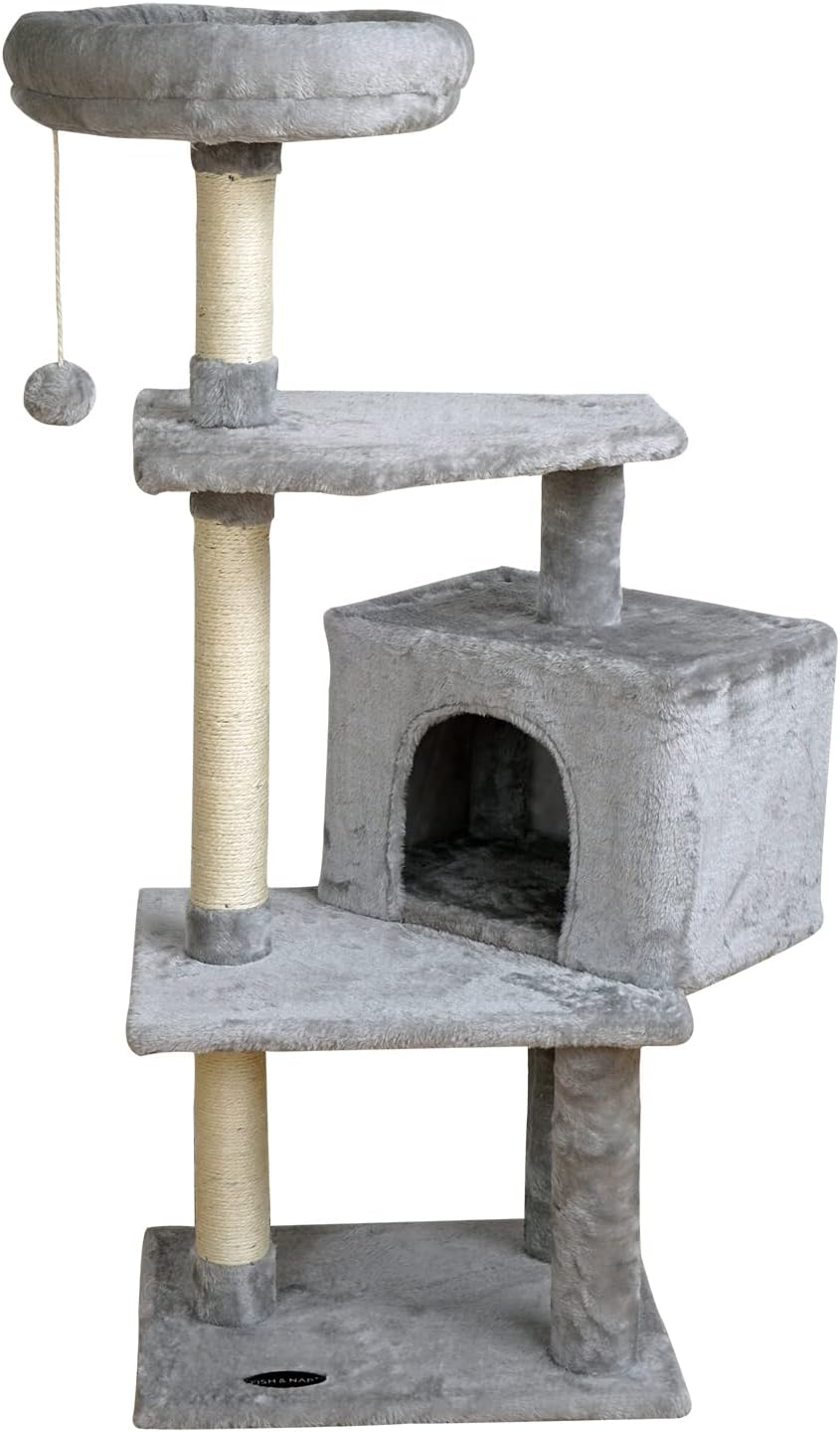 FISH&NAP 10H Cute Cat Tree Kitten Cat Tower for Indoor Cat Condo Sisal Scratching Posts with Jump Platform Cat Furniture Activity Center Play House Grey