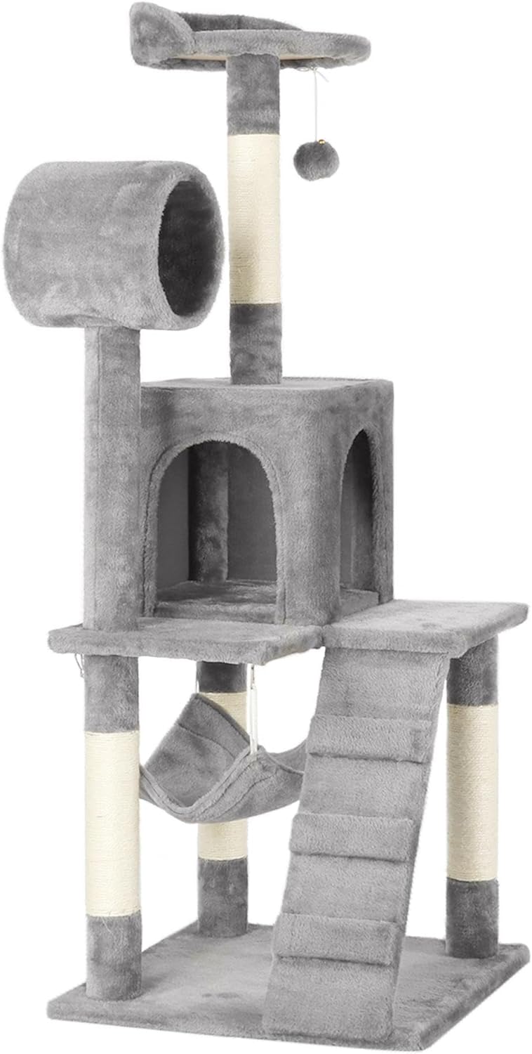 Yaheetech Cat Tree Tower Kitten Condo Scratching Post with Hammock Tunnel 51in