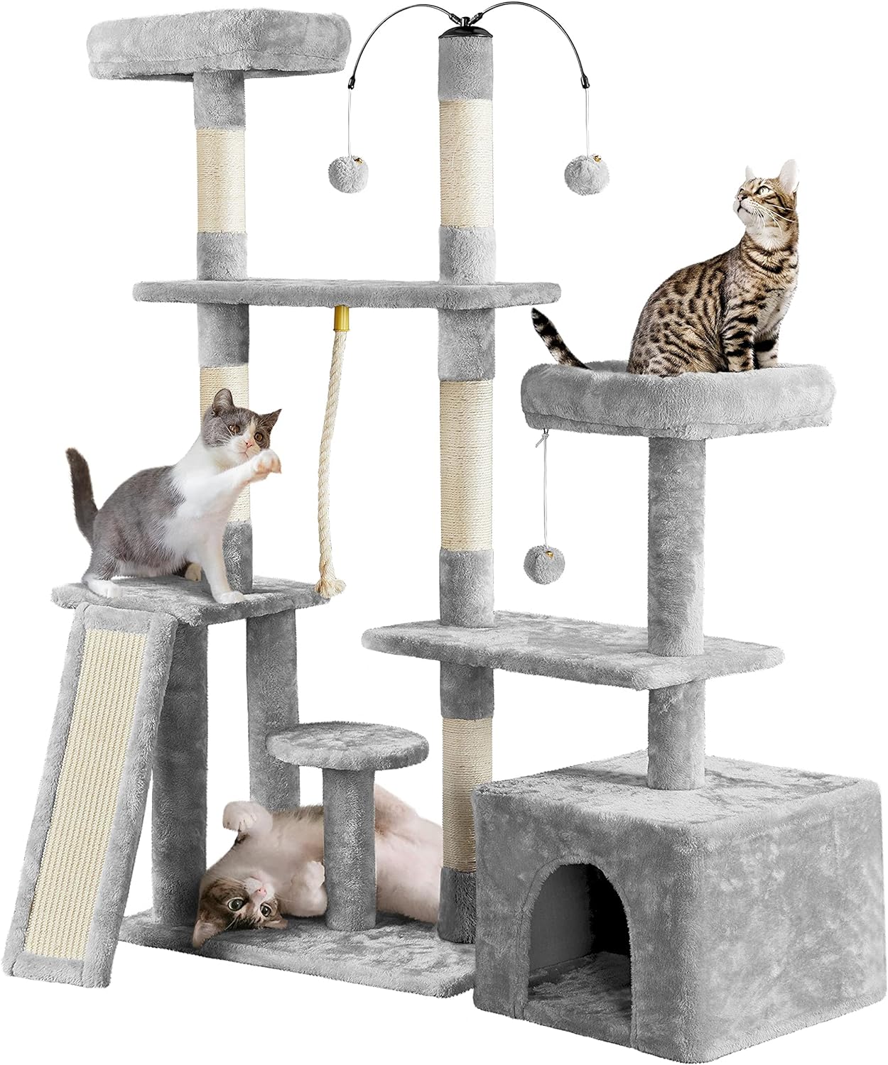 Yaheetech Multi-Level Cat Tree Cat Tower for Indoor Cats, Cat Condo with Scratching Posts, Cat Furniture Play Center, Plush Perch, Rotatable Cat Tree for Kittens/Large Cat, Light Gray