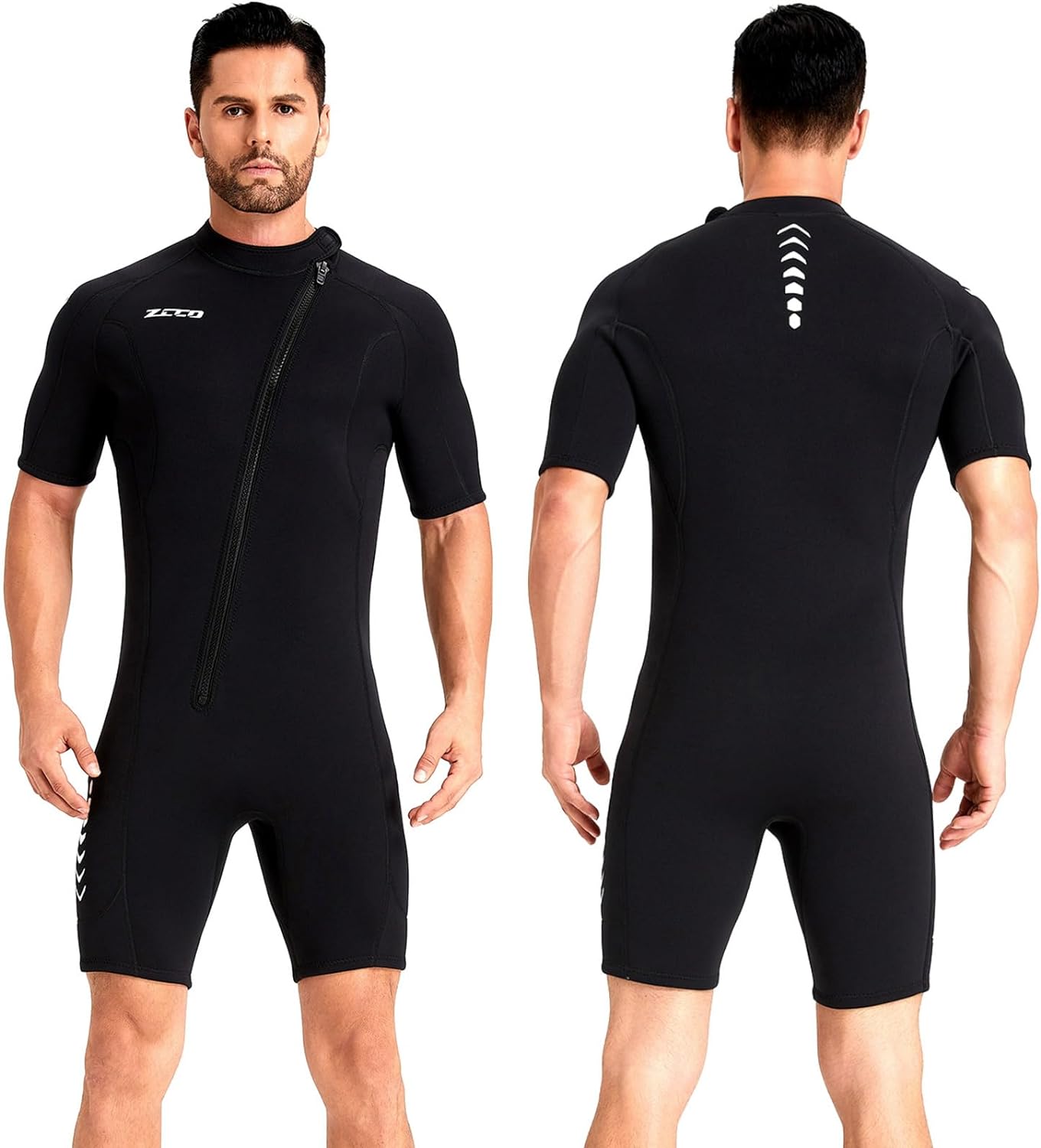 Mens Shorty Wetsuits 3mm Neoprene Womens Front Zipper Diving Suit for Diving Swimming Surfing Snorkeling