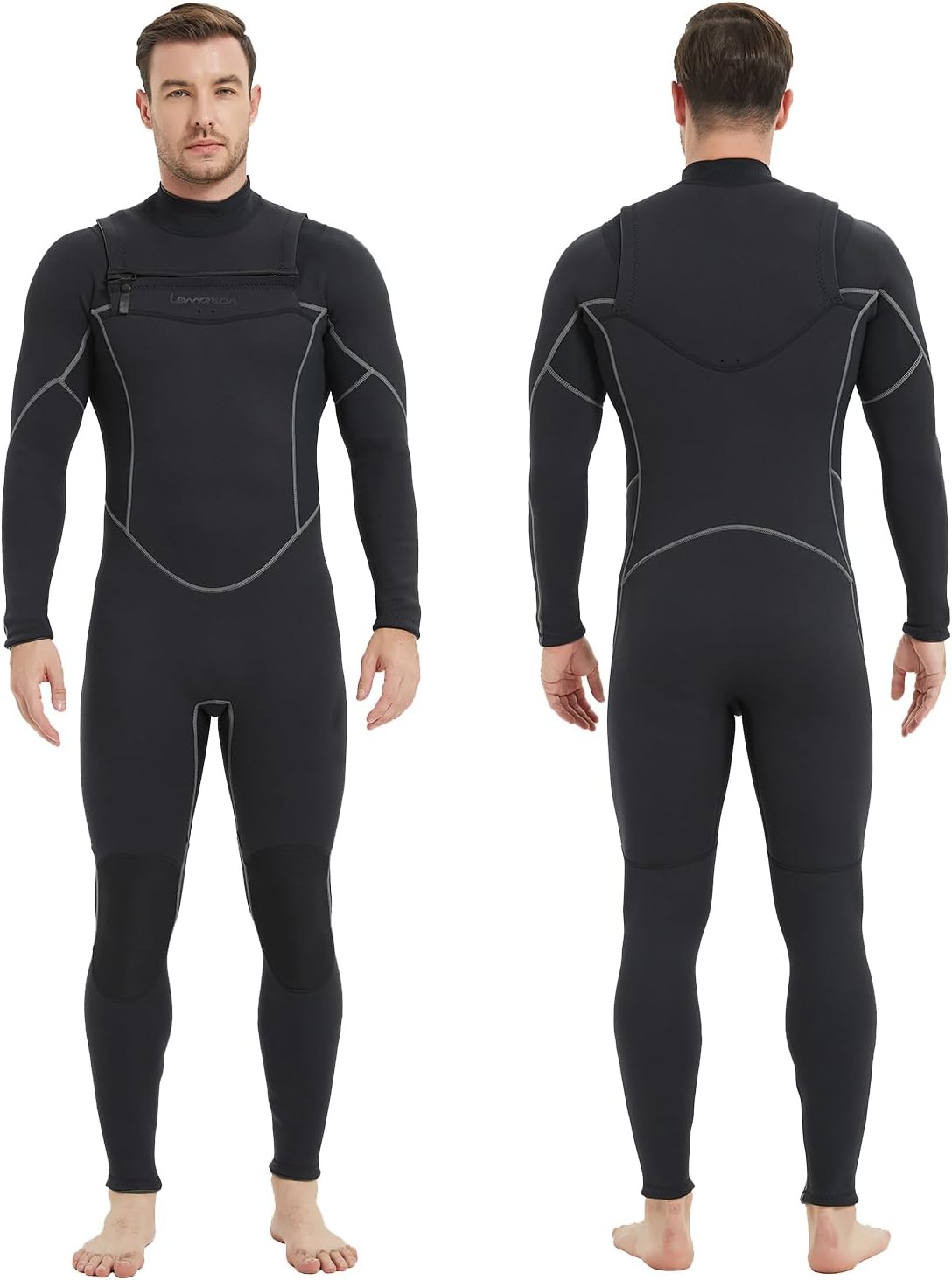 Lemorecn Mens Surfing Wetsuit Super Stretch Neoprene 4/3mm and3/2mm Chest Zip Full Wetsuit for Men and Women