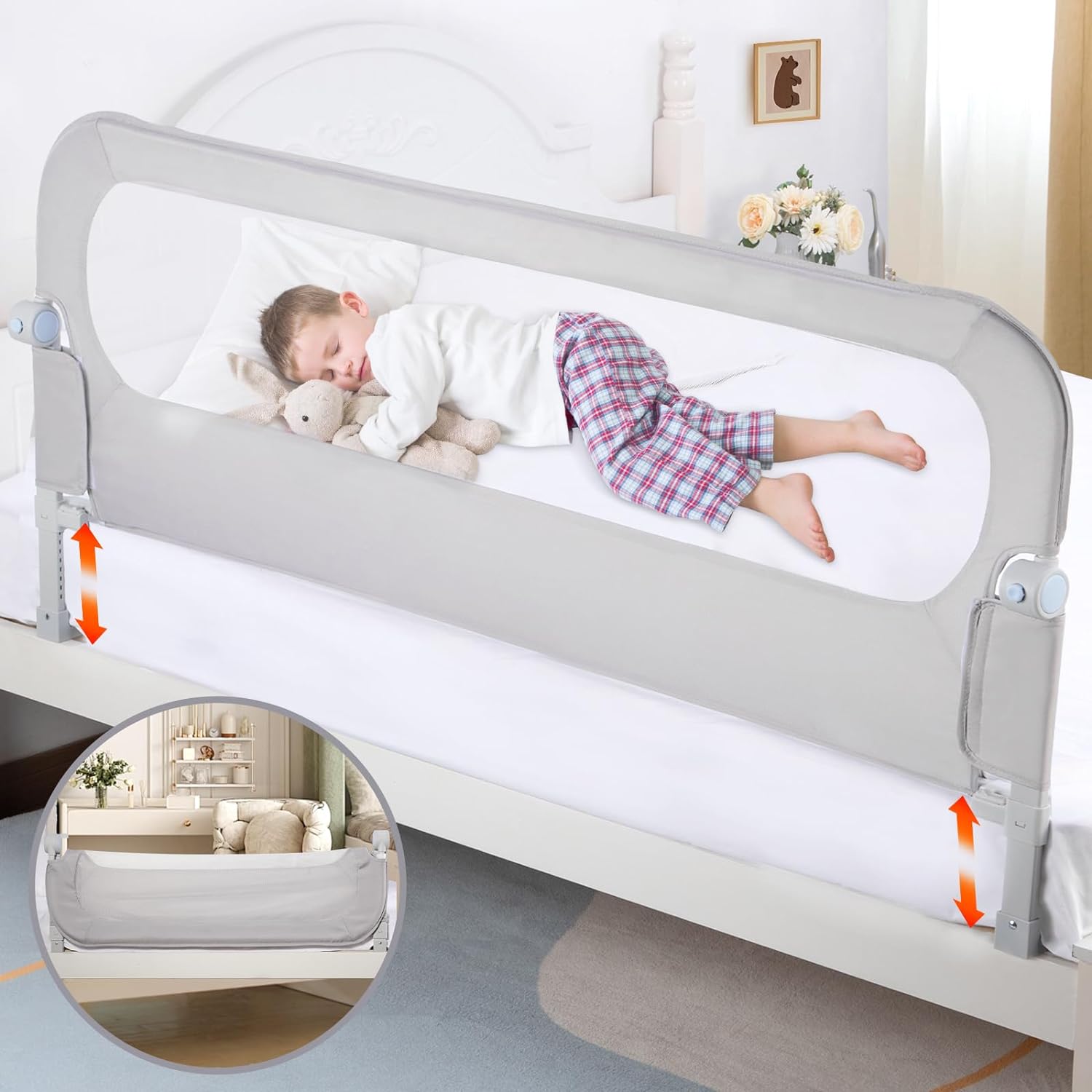 Bed Rail for Toddlers King Size Bed - 59 In Toddler Guard Rails for Queen, Full,Twin, Crib, Bunk Size Bed Adjustable Heights & Swing Down Bedrail Extral Tall Child Safety Side Railing Guards for Kids