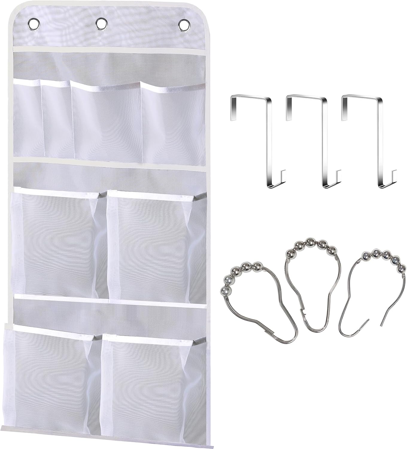 MISSLO Hanging Mesh Pockets Hold 340oz/1000ml Shampoo Shower Organizer with Over the Door Hooks