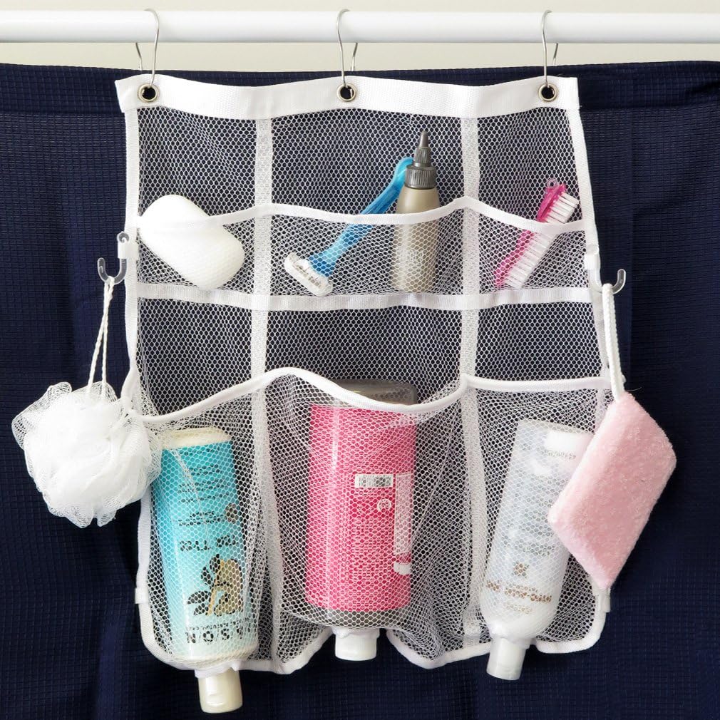 Evelots Mesh Shower Caddy-6 Pockets-Hook for Brush-Holes for Bottle-Dry Fast