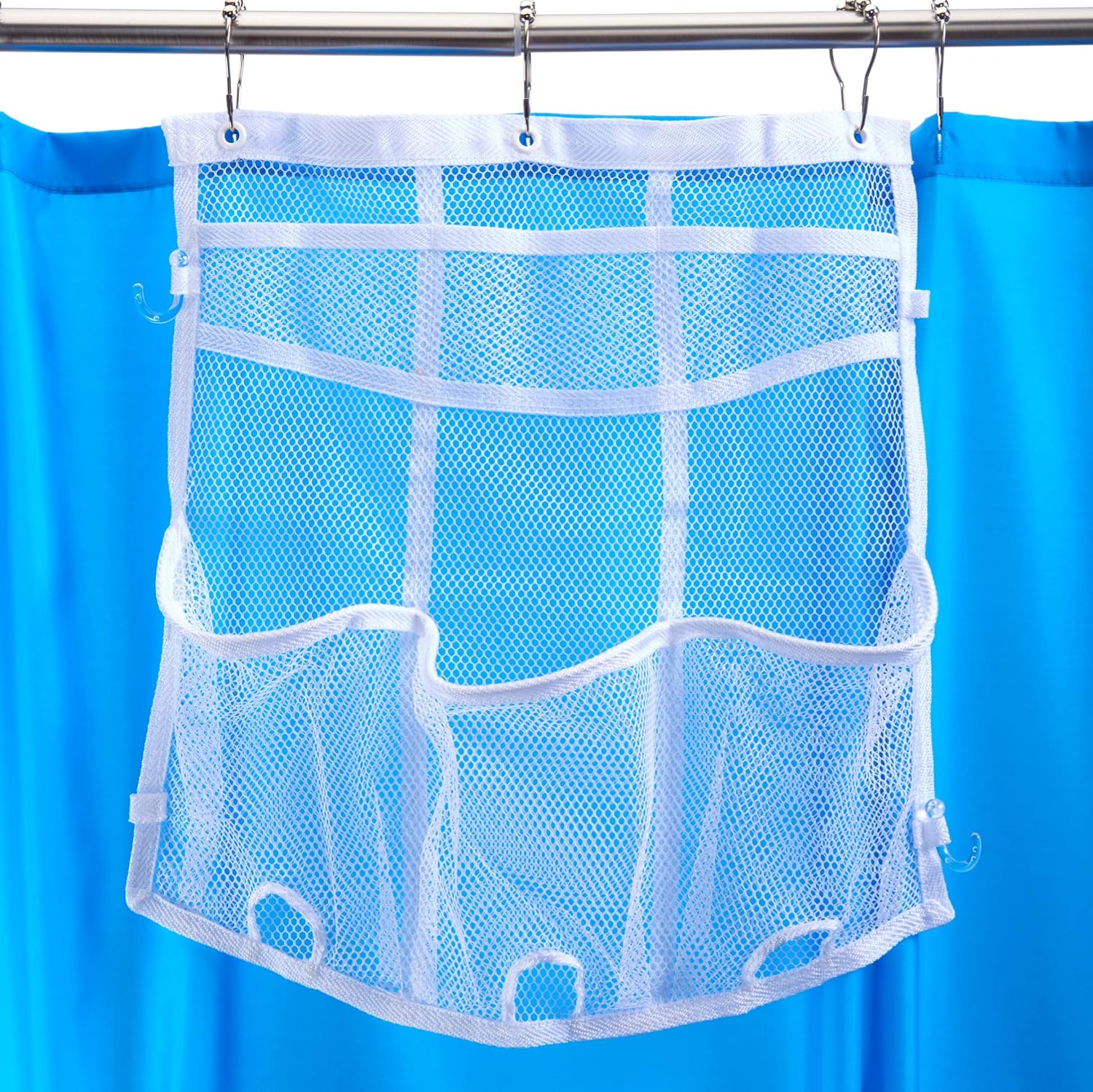 Hanging Mesh Pocket Shower Organizer with Dispenser Pockets, Plastic No-Rust Grommets and Hanger Hooks