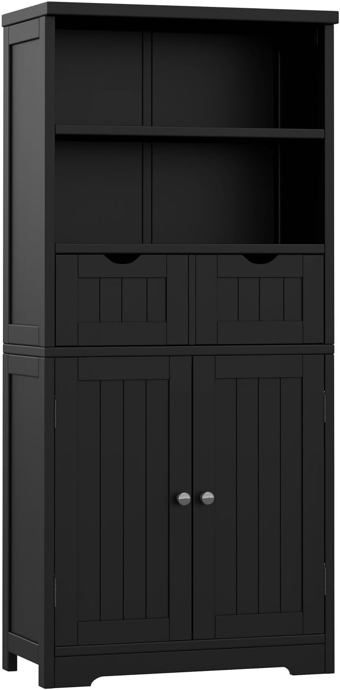 Irontar Bathroom Cabinet, Kitchen Pantry Cabinet with 2 Removable Drawers, Bathroom Storage Cabinet with 2 Doors and Adjustable Shelf, Large Display Cabinet, 23.6 x 11.8 x 49.6 Inches, Black CWG009B