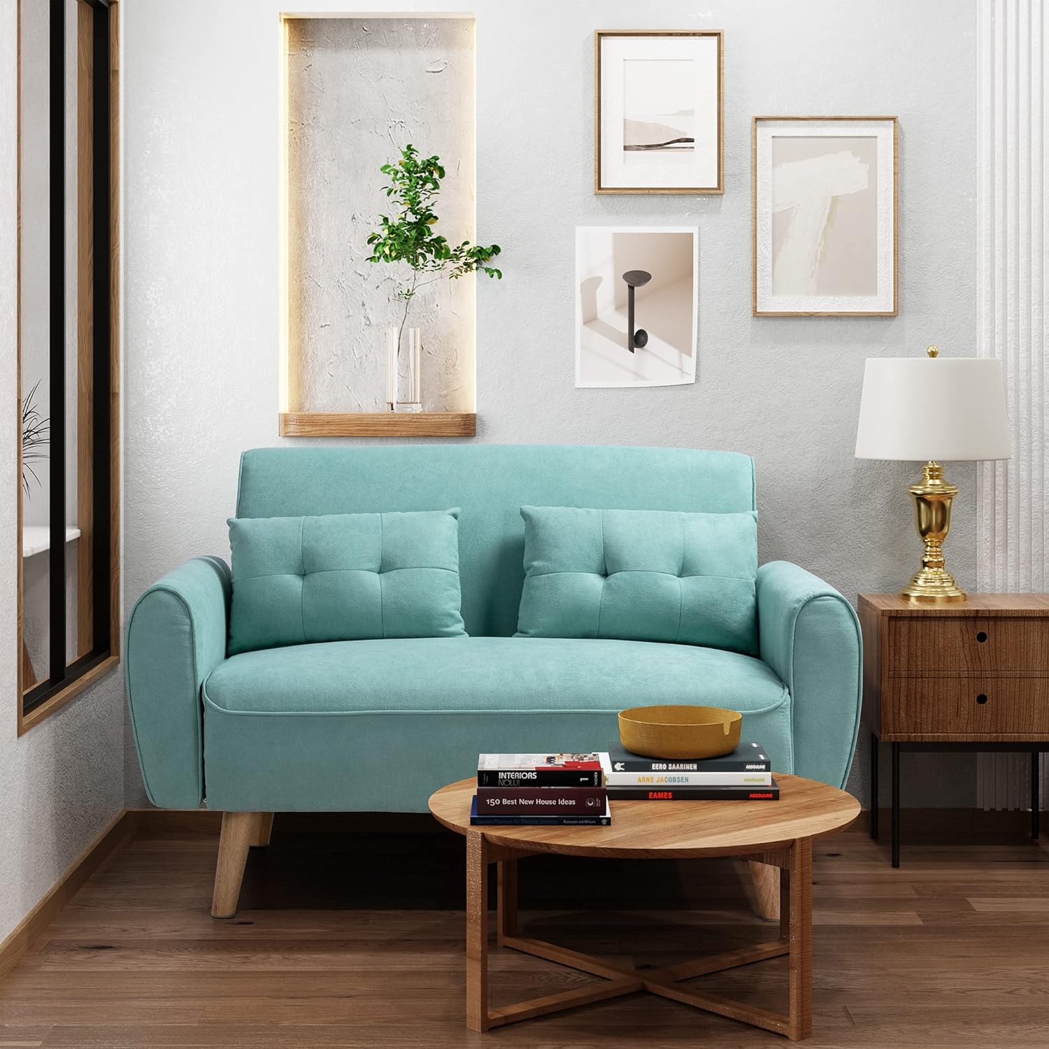 Shintenchi 47 Loveseat Wood Sofa, Green, Simple Assembly