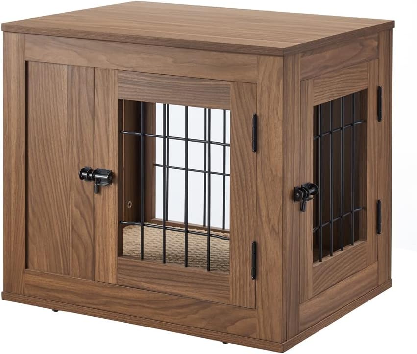 unipaws Furniture Style Dog Crate for Small Dogs, Cats, Min Pigs, Rabbit, Indoor Aesthetic Puppy Kennel, Modern Decorative Wood Wire Pet House Dog Cage, Pretty Cute End Side Table Nightstand, Walnut