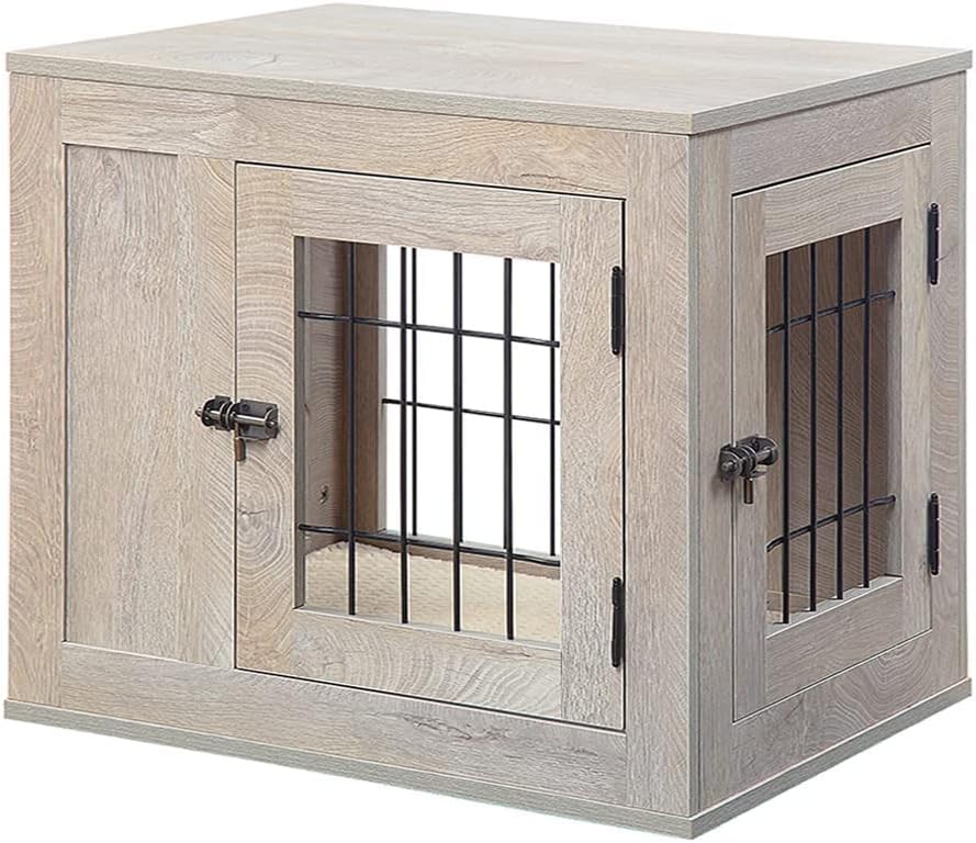 unipaws Furniture Style Dog Crate for Small Dogs, Cats, Min Pigs, Rabbit, Indoor Aesthetic Puppy Kennel, Modern Decorative Wood Wire Pet House Dog Cage, Pretty Cute End Side Table Nightstand, Grey