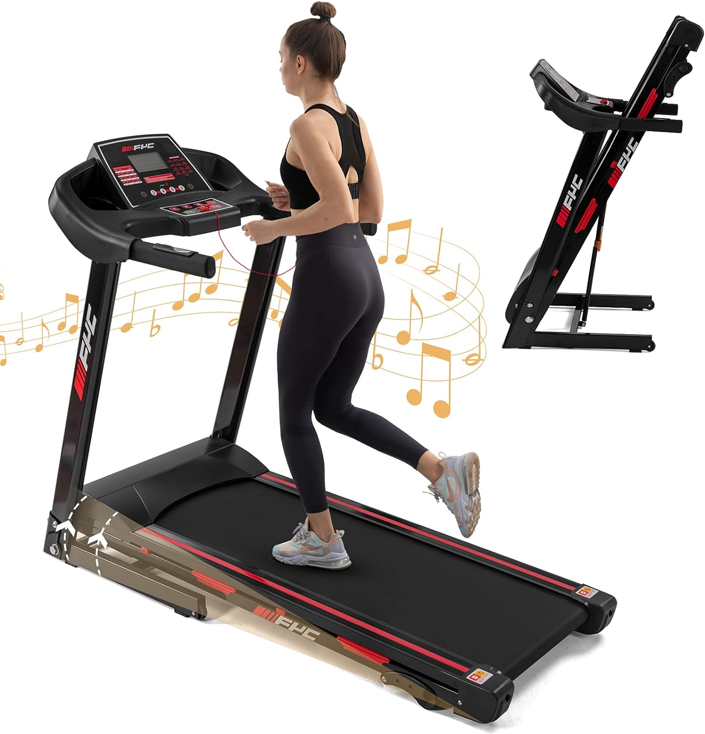 FYC Folding Treadmill with Incline - 330 LBS Weight 3.5HP Foldable Electric Running Walking Machine with Bluetooth/APP for Home, Jogging Exercise, Easy Installation and Space Saver for Small Apartment