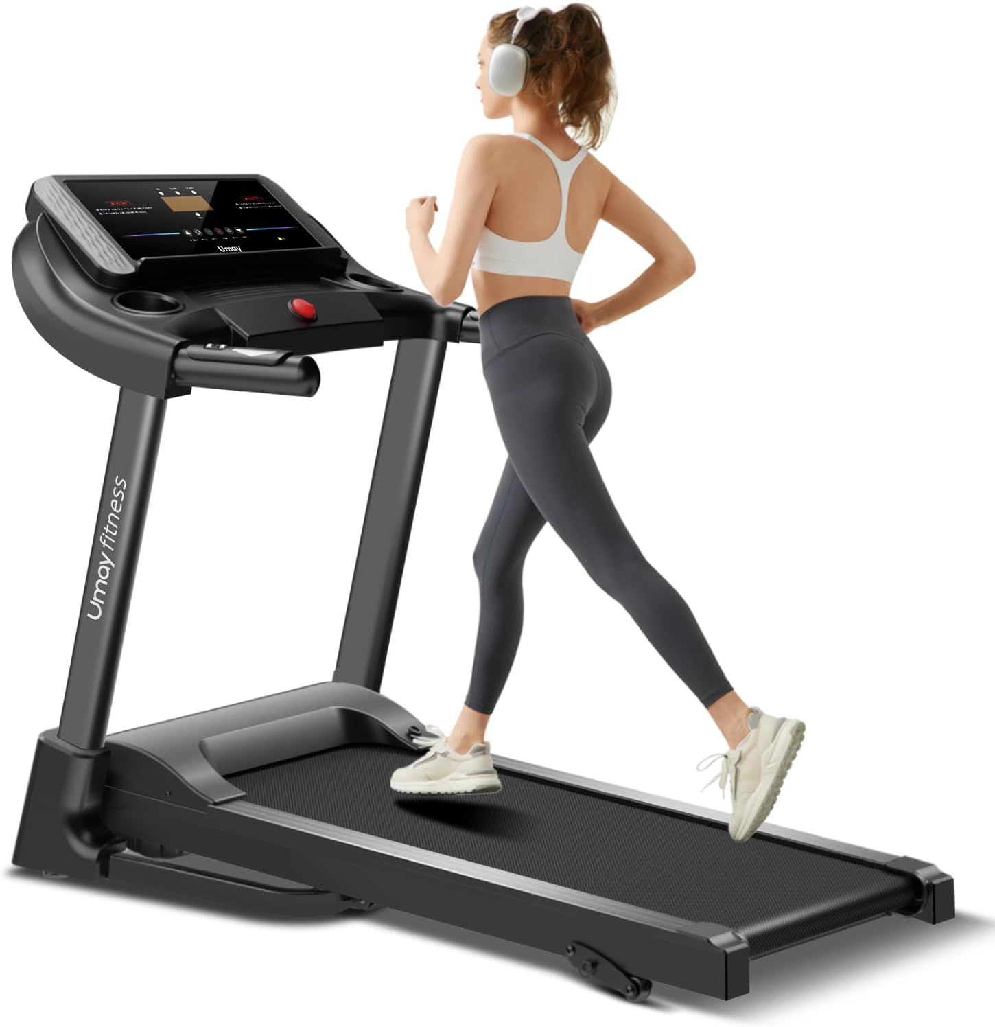 UMAY Fitness Home Folding Incline Treadmill with Pulse Sensors, 3.0 HP Quiet Brushless, 300 lbs Capacity