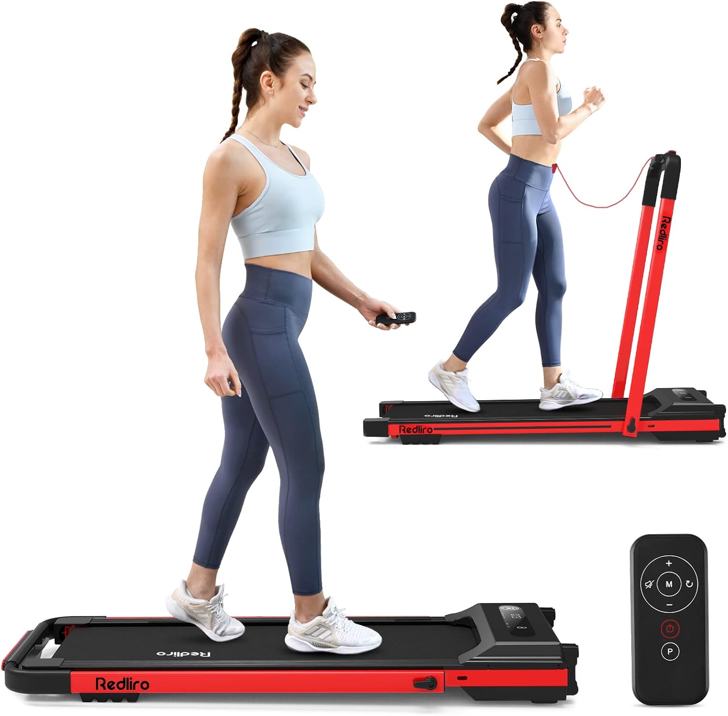 REDLIRO Under Desk Treadmill 2 in 1 Walking Pad, Portable, Folding, Electric, Motorized, Walking and Jogging Machine with Remote Control for Home and Office Workout