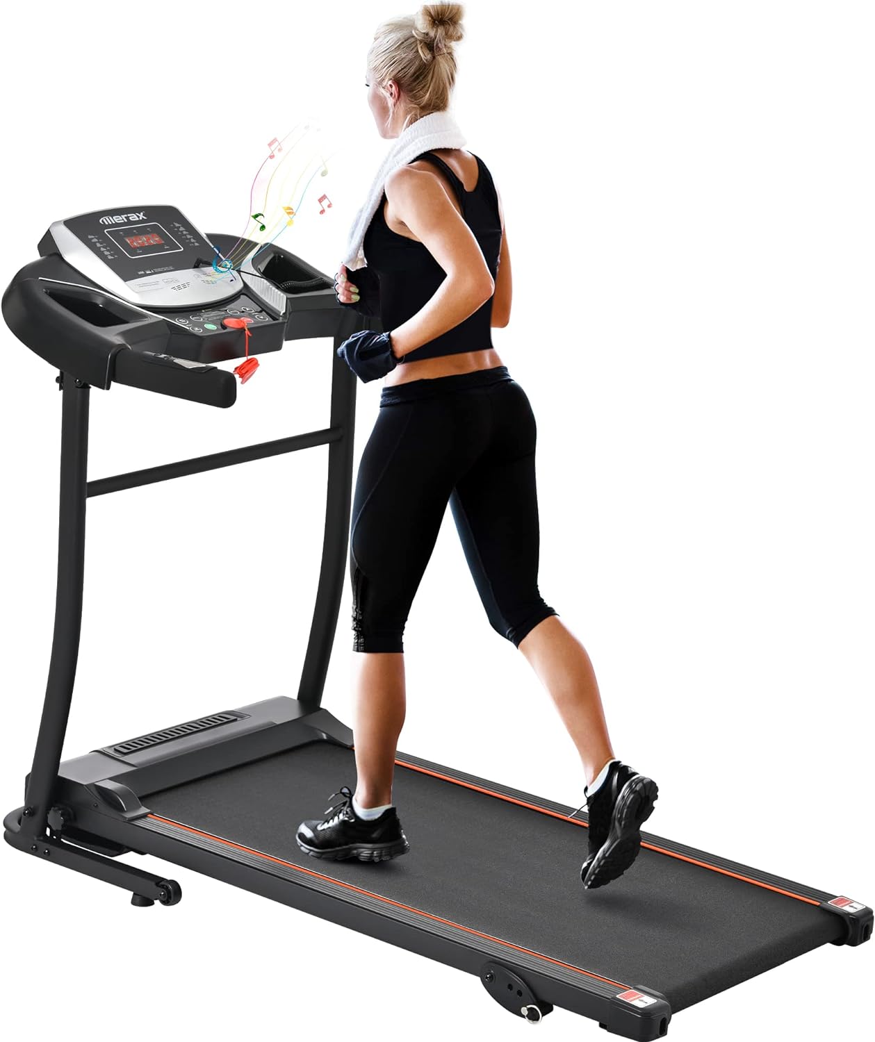 Merax Electric Folding Treadmill  Easy Assembly Fitness Motorized Running Jogging Machine with Speakers for Home Use, 12 Preset Programs