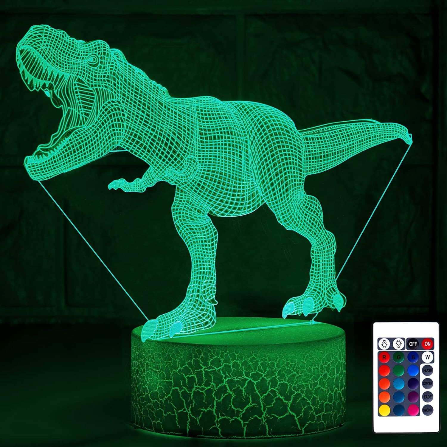 T-Rex 3D Night Light, 3D Illusion Night Lamp, USB LED Table Lamp with Touch Sensor and 7 Colors Change, Room Decor, Gifts for Children Boys Girls