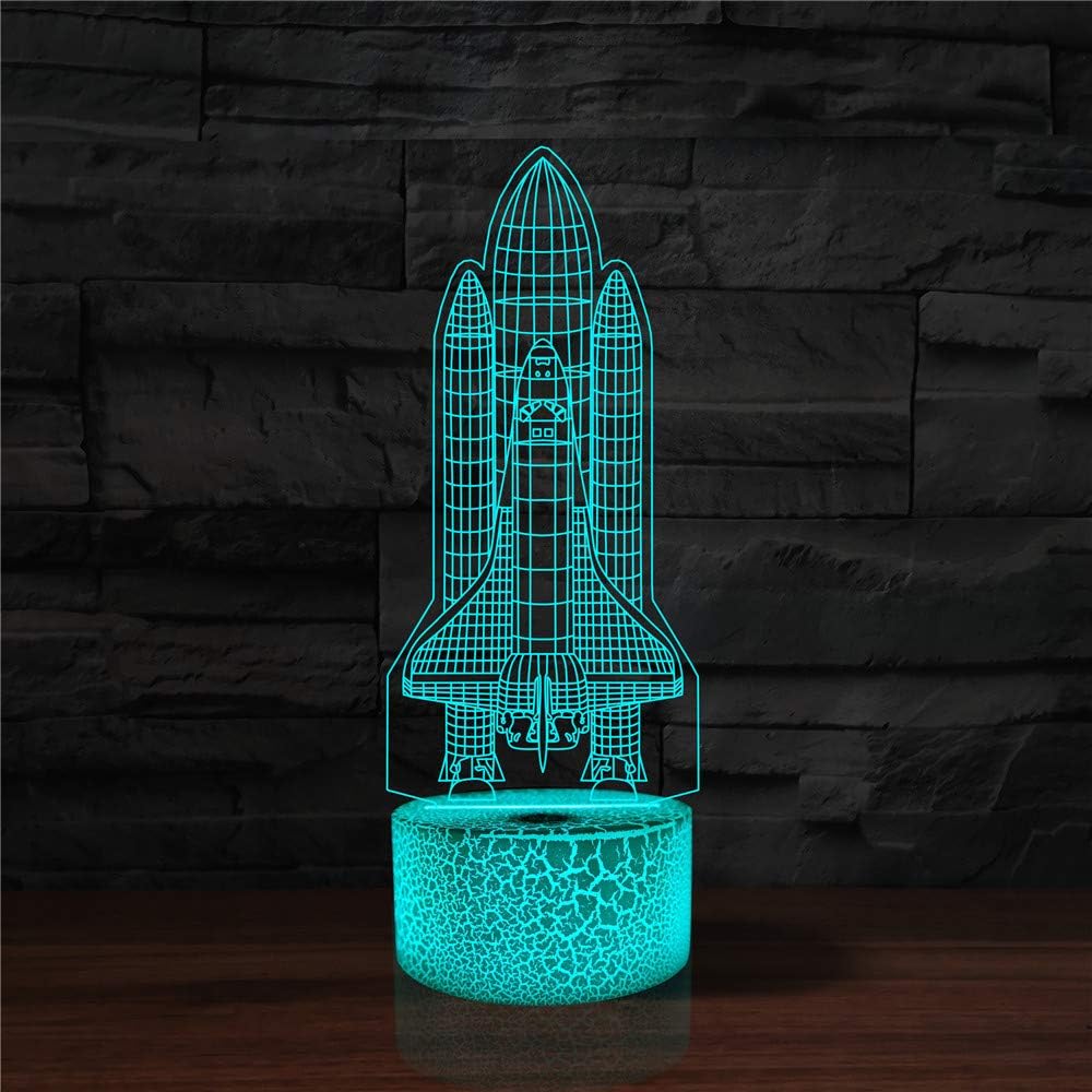 Rocket Night Light 3D Illusion Lamp LED Space Shuttle Nightlight 7 Color Change Touch Sensor, USB/Battery Operated, Spaceship Desk Table Lamp Decoration for Bedroom Kids Boys Birthday Gift