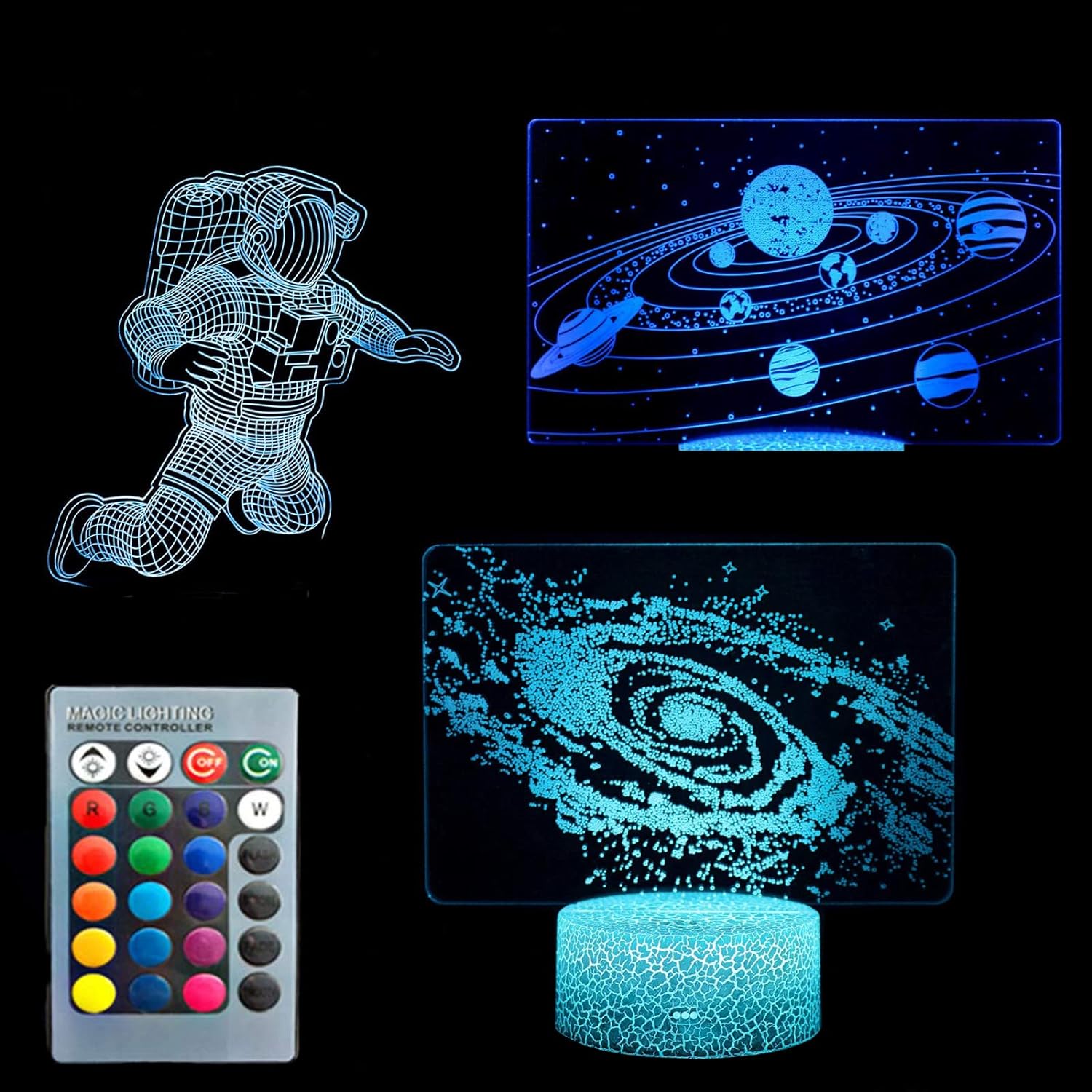 ZYTC 3D Optical Illusion Light Solar System Three Pattern Universe Space Spaceman Galaxy Night Light Desk Table Lamp for Kids Boys and Girls as on Birthdays or Holidays