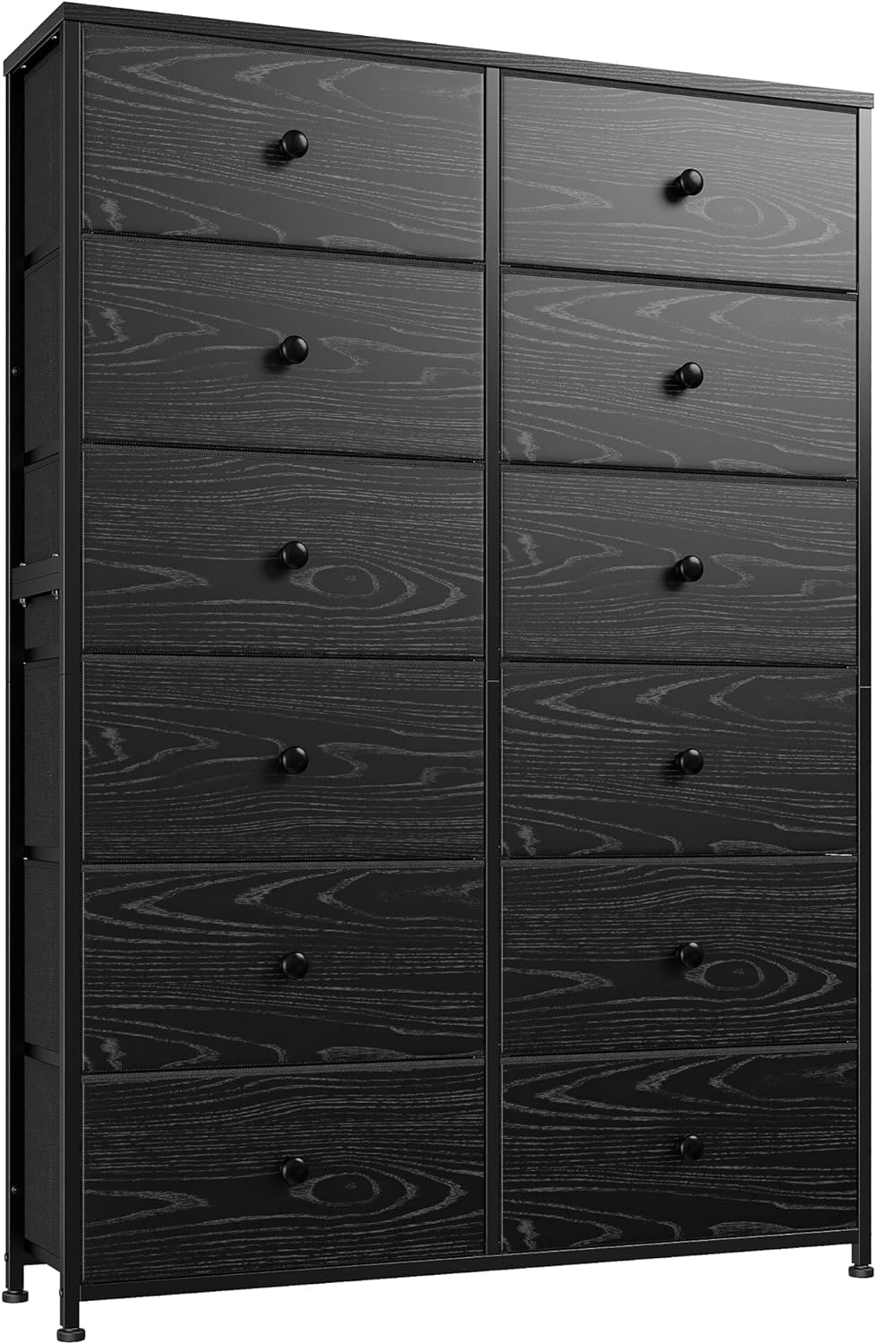 EnHomee Black Dresser for Bedroom with 12 Drawers Tall Dressers & Chests of Drawers for Bedroom Dresser for Closet Wooden Top & Metal Frame, Black, 35 L x 12 W x 52 H