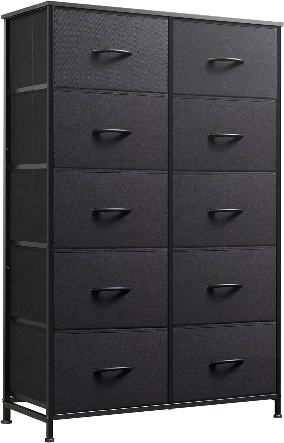 WLIVE 10-Drawer Dresser, Fabric Storage Tower for Bedroom, Hallway, Closets, Tall Chest Organizer Unit with Textured Print Fabric Bins, Steel Frame, Wood Top, Easy Pull Handle, Charcoal Black