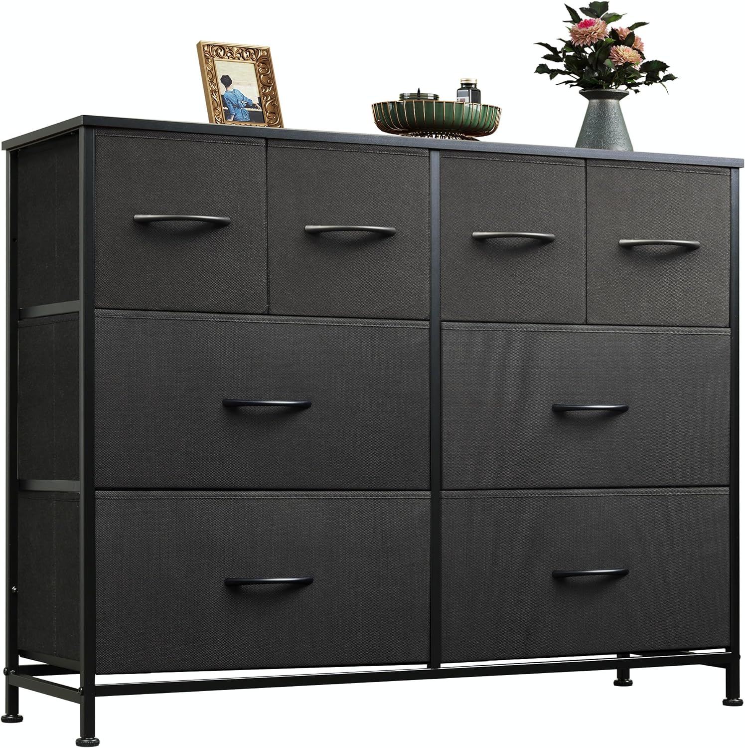 WLIVE Dresser for Bedroom with 8 Drawers, Wide Fabric Dresser for Storage and Organization, Bedroom Dresser, Chest of Drawers for Living Room, Closet, Hallway, Black